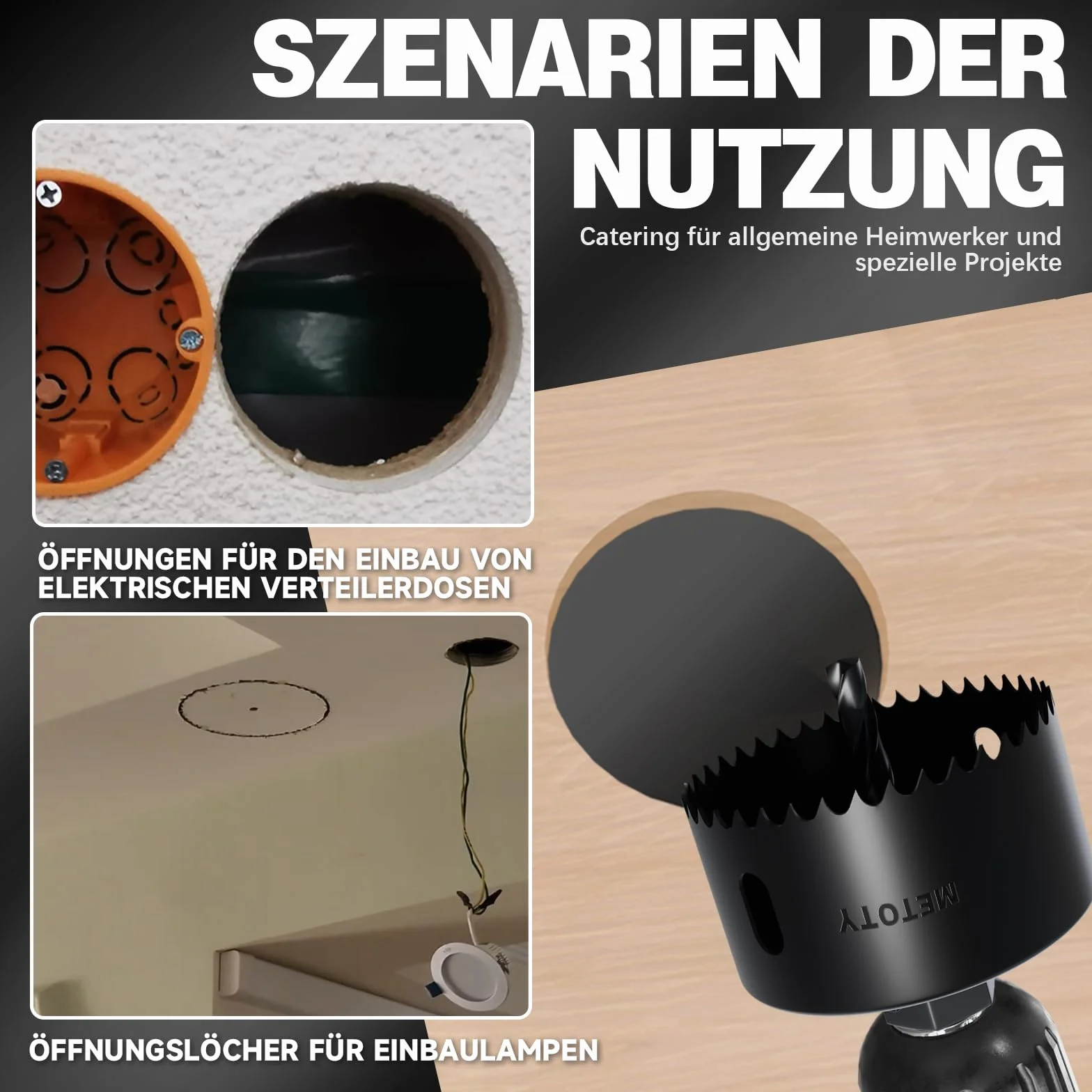 Set sega a tazza bi-metallo 9 pezzi 25-51mm per legno cartongesso plastica con mandrino e chiave esagonale