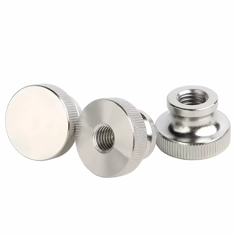 M6 Dadi Zigrinata a Testa Alta in Acciaio Inox Foro Passante Manopole Rotonde 4 Pezzi