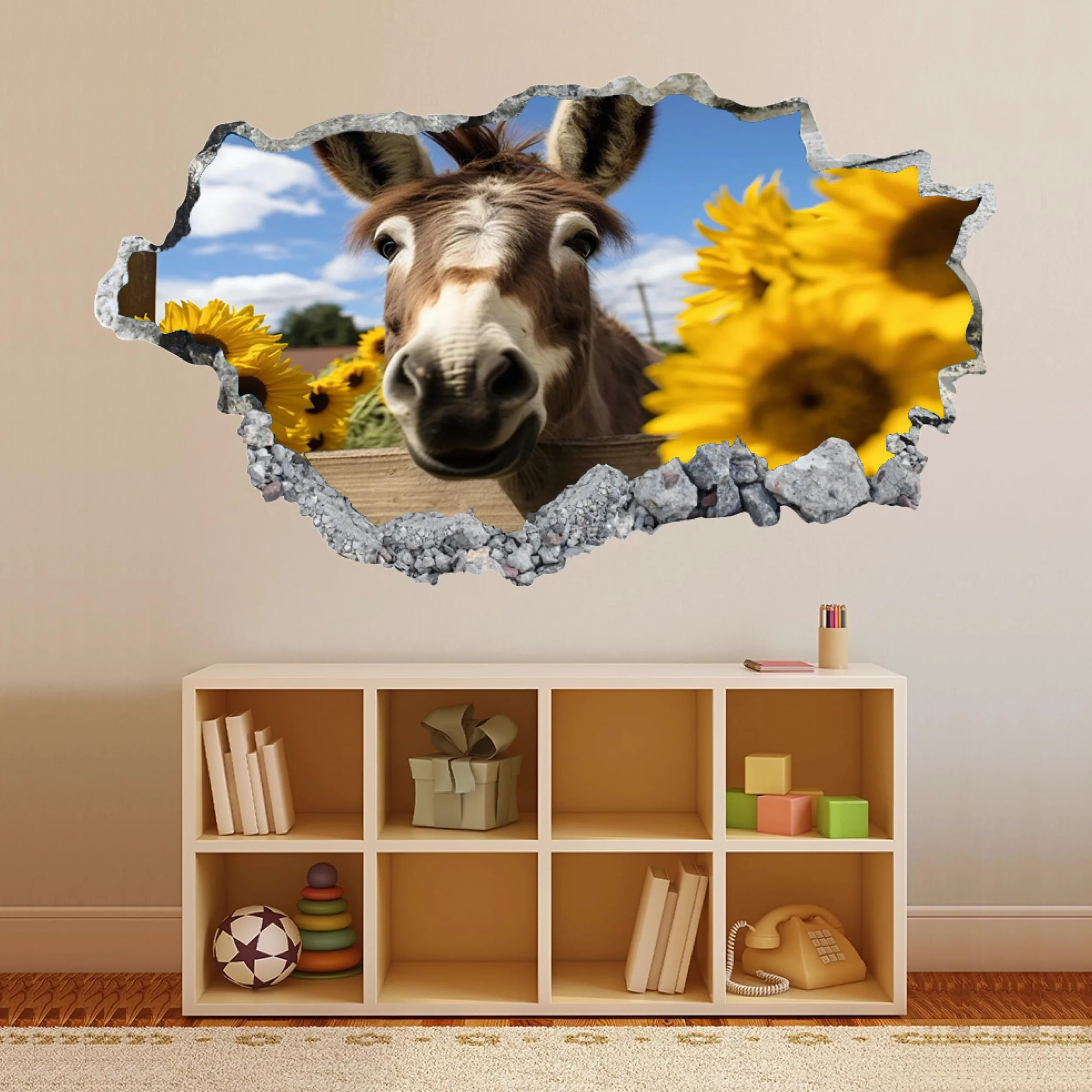 Adesivi 3D per decorazioni murali distruttiGirasole D'asino Adesivo da parete Tatuaggio da parete per la decorazione della parete della cameretta dei bambini 70x122cm
