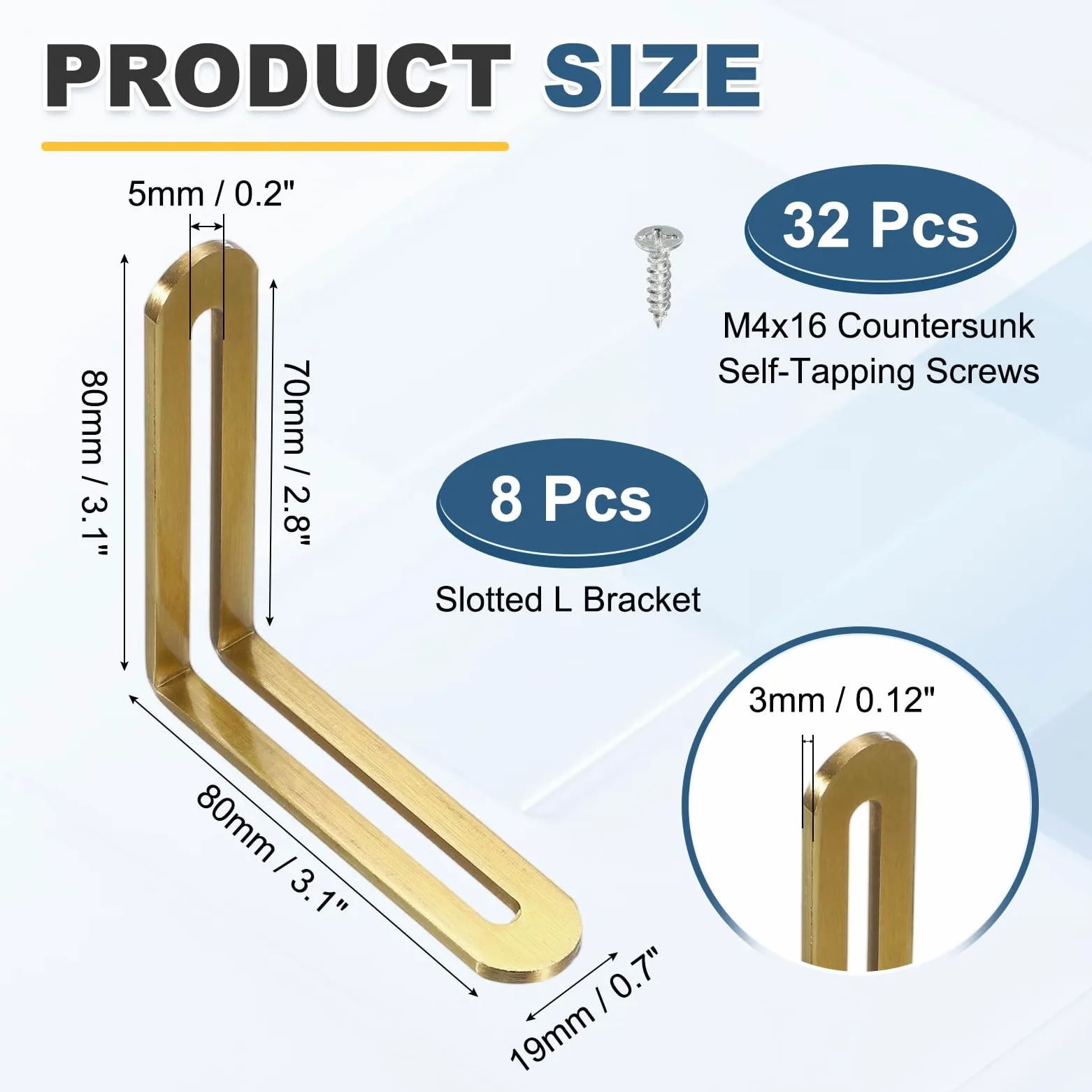 QUARKZMAN 8 Pezzi Staffe Angolari Regolabili A L 3.1"x0.7"x3.1" Acciaio Oro | Con Fessure, 90 Gradi, Per Scaffalature Costruzione Mobili In Legno