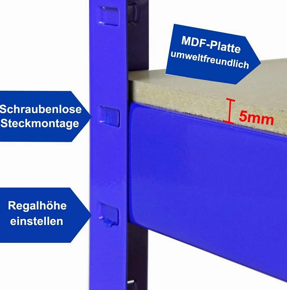 Scaffalatura per cantina con 5 ripiani regolabili, 200 x 100 x 50 cm, portata fino a 875 kg, design senza bulloni, facile da montare per garage, officina, dispensa, colore: blu