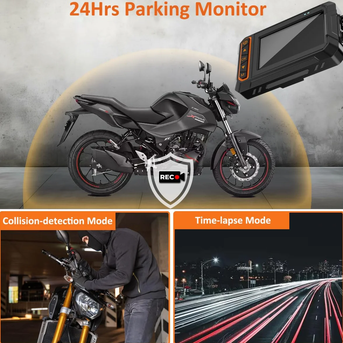 ydi Dash Cam Anteriore e Posteriore 1080P per Moto, Impermeabile Moto Doppia Grandangolare 155 Gradi Fotocamera con Schermo da 3 Pollici, Wi-Fi, GPS, Telecomando a Filo, Monitor di Parcheggio
