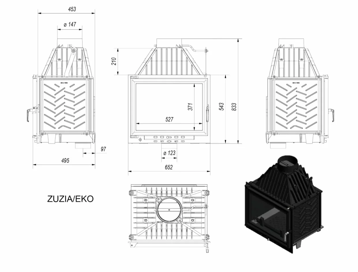 Inserto per camino 12 kW Ø150 mm ghisa vetro pulito Ecodesign BImSchV 2