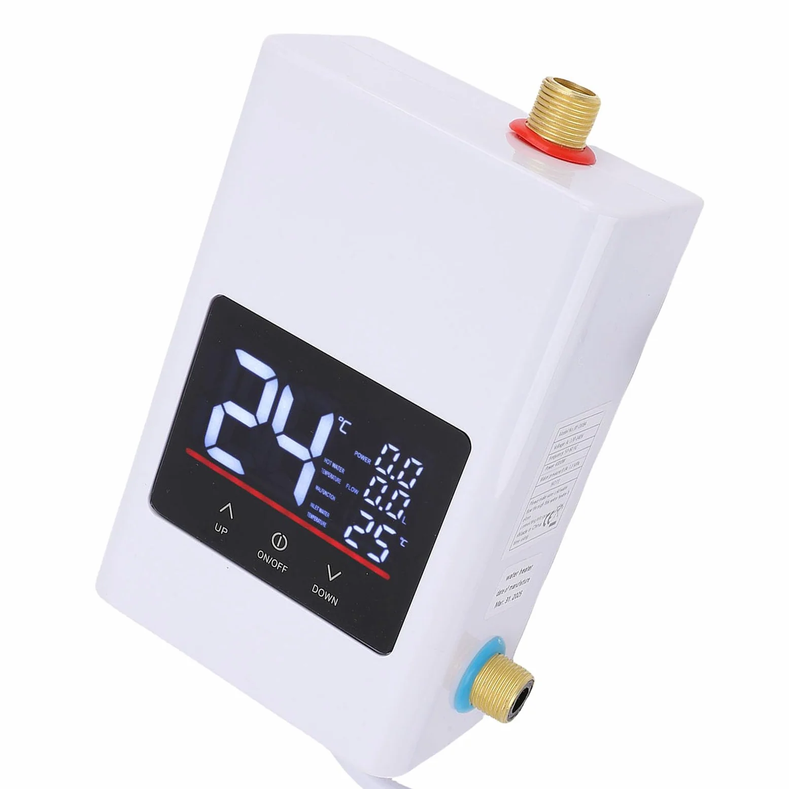 Aramox Scaldabagno Elettrico Senza Serbatoio, Istantaneo con Display | Costruzione in Acciaio Inossidabile e Ottone, Montaggio a Parete Sottolavello, per Cucina, Bagno, Appartamento e , con