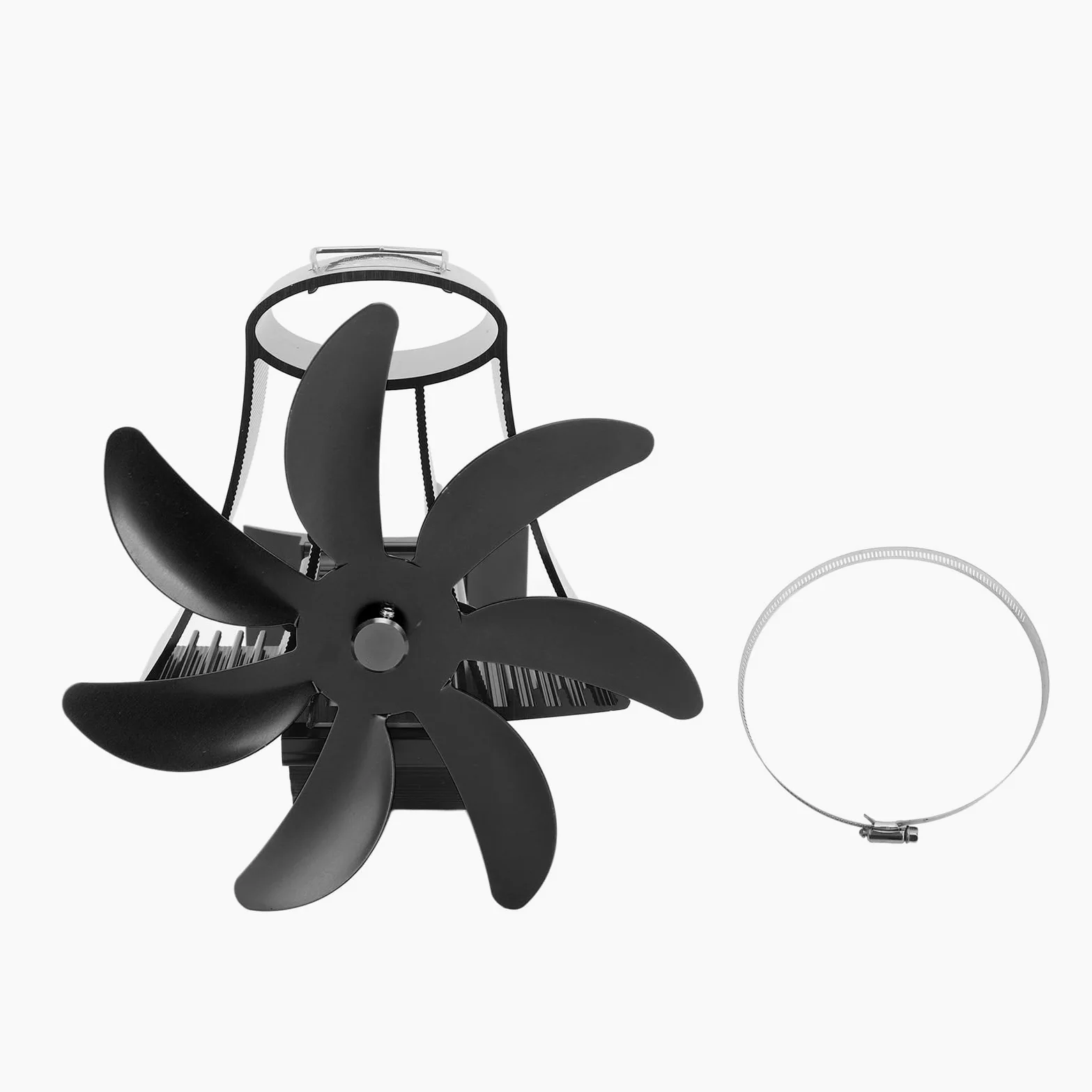 HEEPDD Ventilatore per Stufa a Legna Alimentato a Calore a 7 Pale con Supporto Magnetico Silenzioso, per Canna Fumaria del Camino, Circolazione del Calore Ecologica (BLACK)