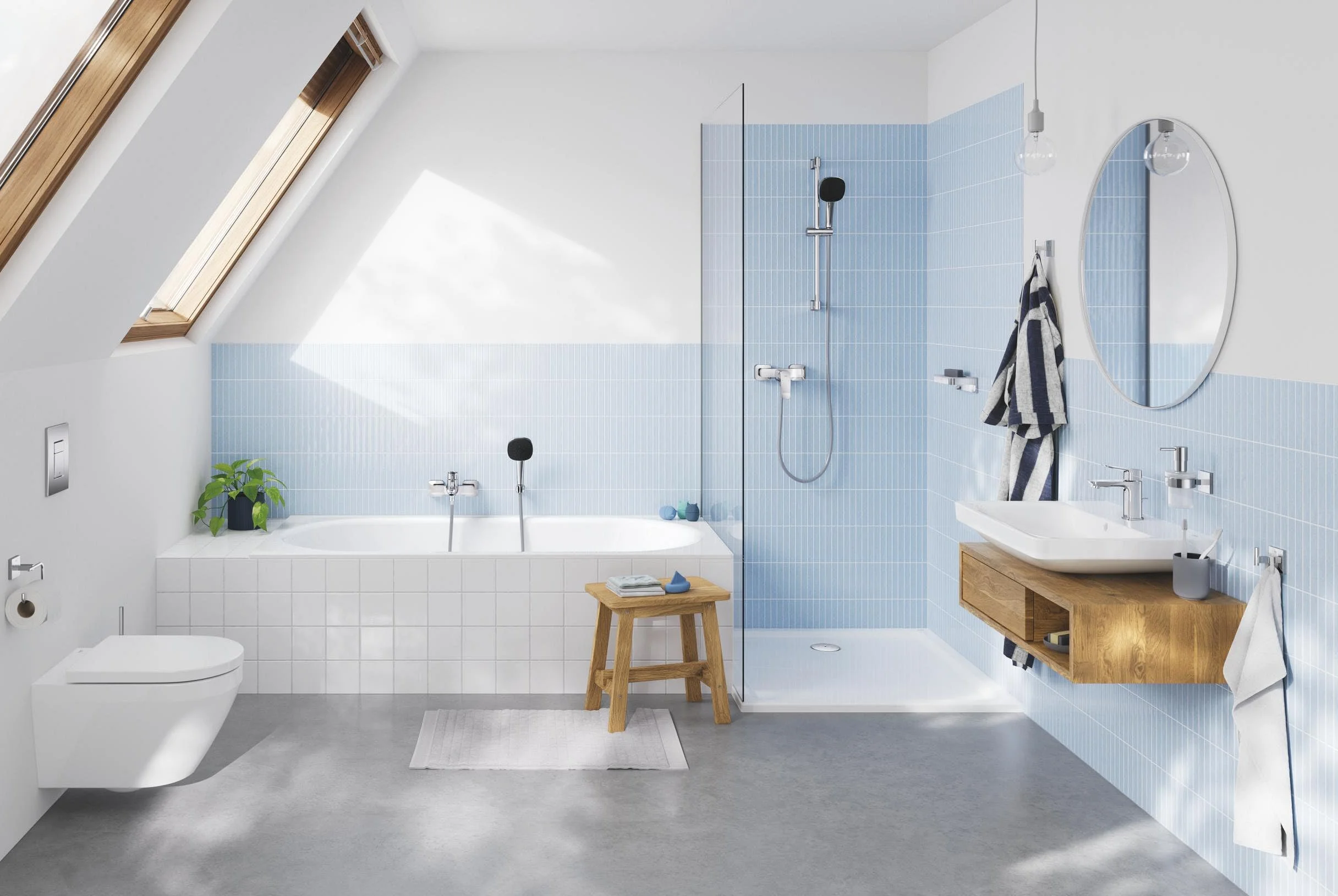 GROHE Dice Miscelatore vasca/doccia a vista con deviatore automatico parete leva metallo cartuccia ceramica 35 mm QuickSpanner Cromo