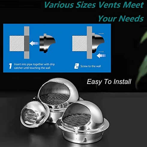 Griglia di ventilazione in acciaio inox resistente alle intemperie con schermo integrato per una facile installazione all'esterno, design a naso toro per ventilazione a soffitto