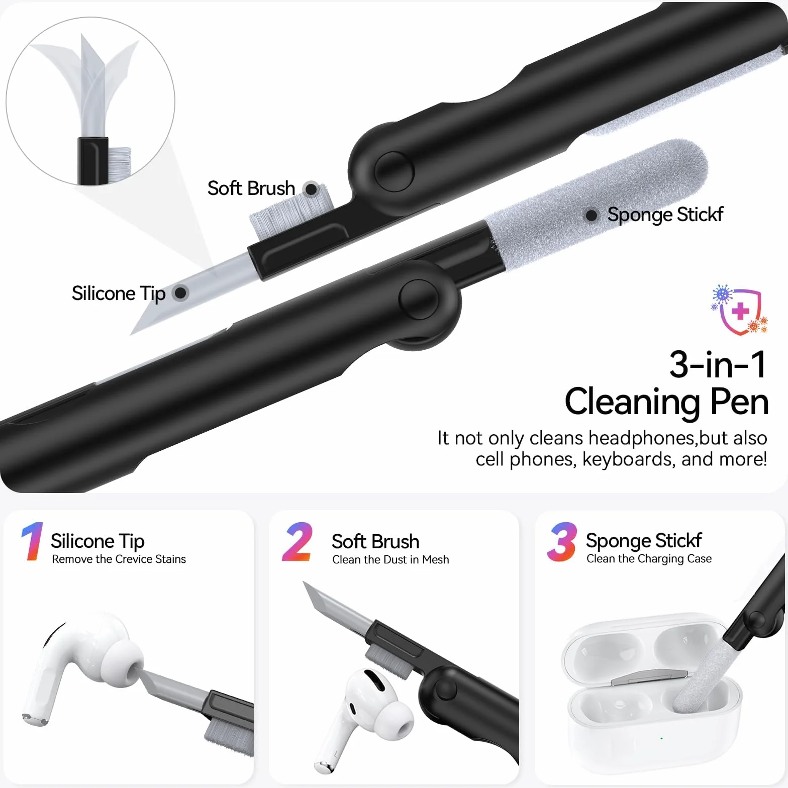 Compatibile con Custodia AirPods 4 con supporto per telefono, Cover in design fibra di carbonio per AirPods 4 versione ANC con chiusura automatica a scatto e pennello per pulizia (Nero) | Autopop - Supporto magnetico posteriore in fibra di carbonio, con p