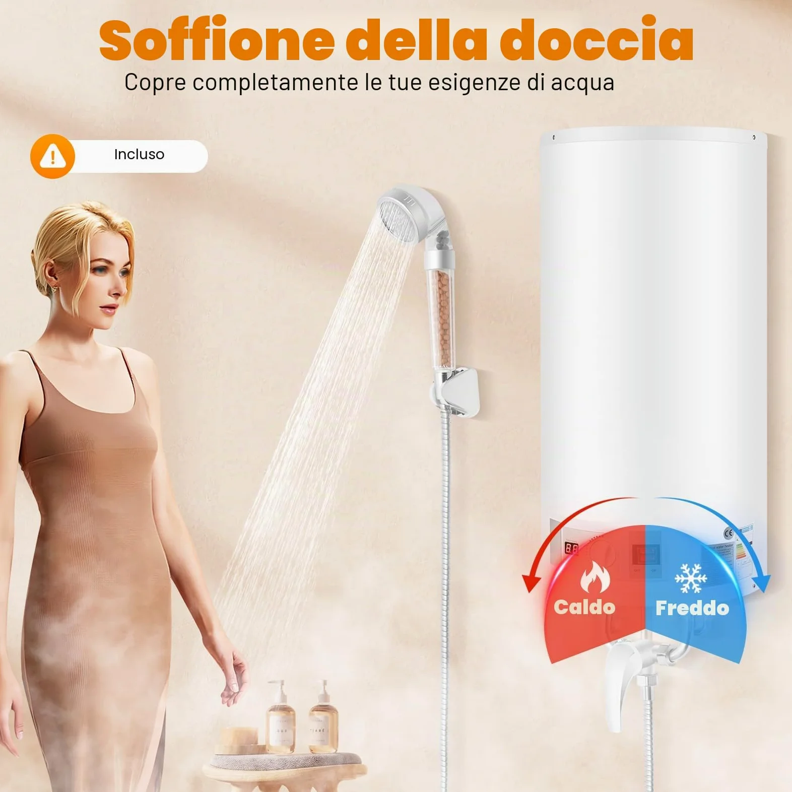 Scaldacqua elettrico, scaldabagno elettrico a risparmio energetico ad alta efficienza, scaldabagno intelligente, intervallo di temperatura 25-75 °C, adatto per cucine e bagni