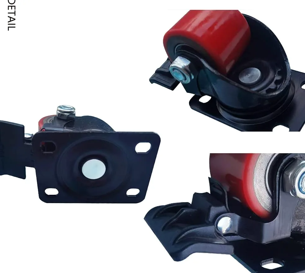 Ruote a Piastra da 2 Pollici (50 mm) con Portata 1000 kg, silenziose, in PU, con Freno, Antiscivolo, girevoli, per Trasporto Industriale, banco da Lavoro, Fabbrica, 4 Pezzi