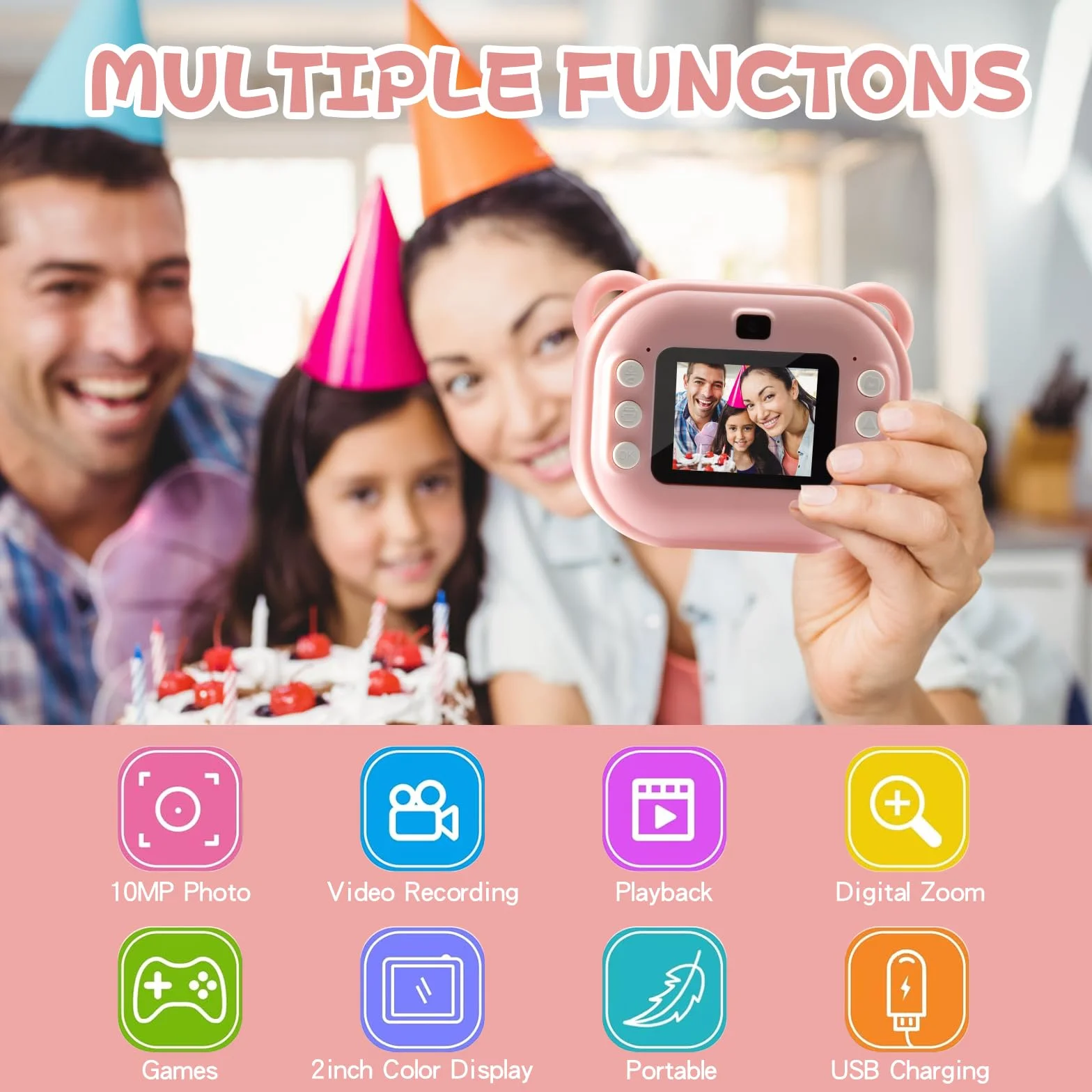 Fotocamera per Bambini per Ragazze e Ragazzi, Fotocamera Giocattolo con Stampa Istantanea per Bambini, dai 3 ai 14 Anni, Fotocamera Digitale per Bambini HD da 32 GB (Rosa)