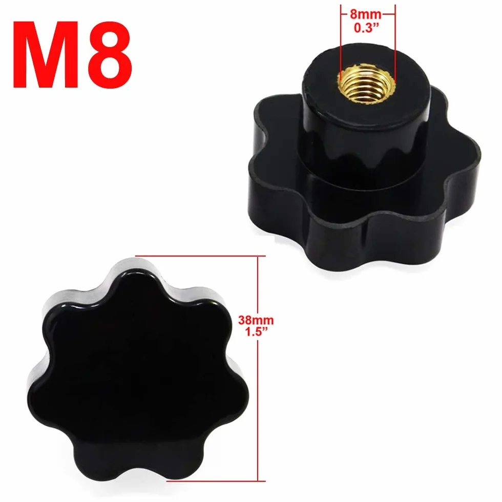 Manopola di Serraggio con Filettatura Zigrinata M6 M8, Impugnatura a Stella, Plastica Nera 14 Pezzi