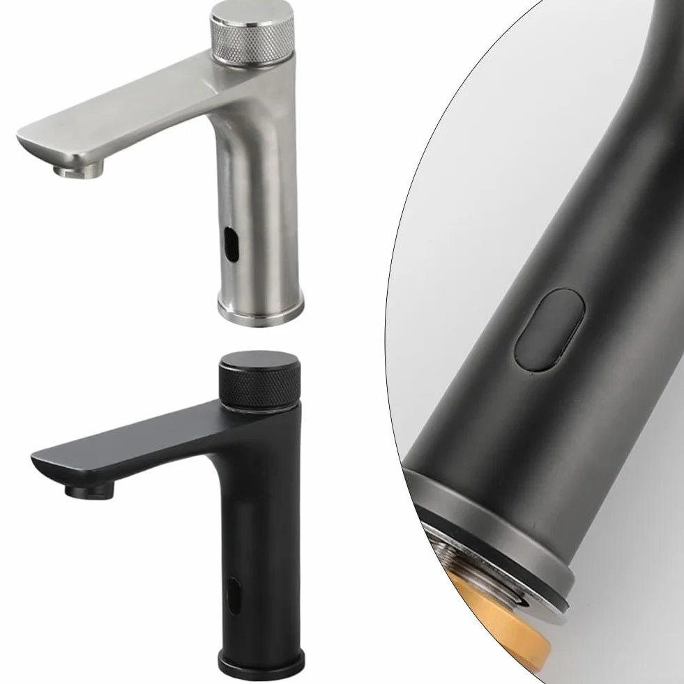 Zilimontt Rubinetto con sensore a infrarossi, in acciaio inox, touchless, automatico per lavabo, miscelatore per acqua calda e fredda