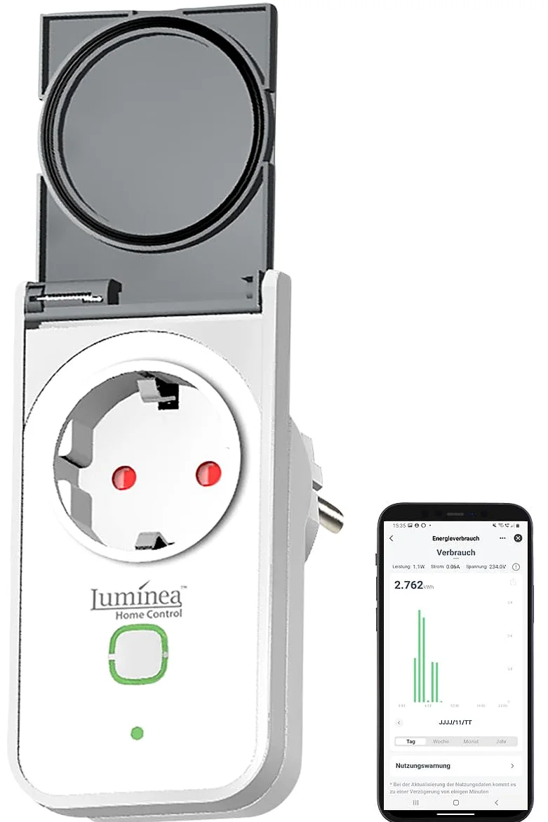 Luminea Home Control presa smart Alexa: Outdoor Wi-Fi presa, Misuratore di costi energetici, Certificato Matter (contatore elettrico esterno, smart plug wlan, contatore)