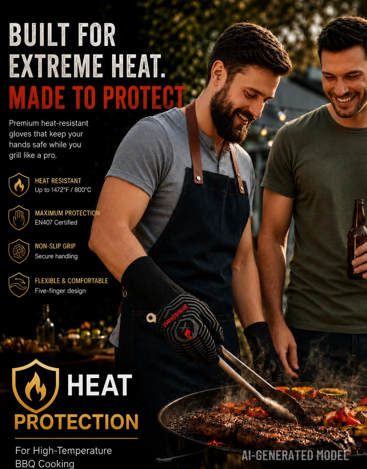 NoCry Heavy Duty Heat Resistant & Flame Retardant Welding & BBQ Gloves, Premium…