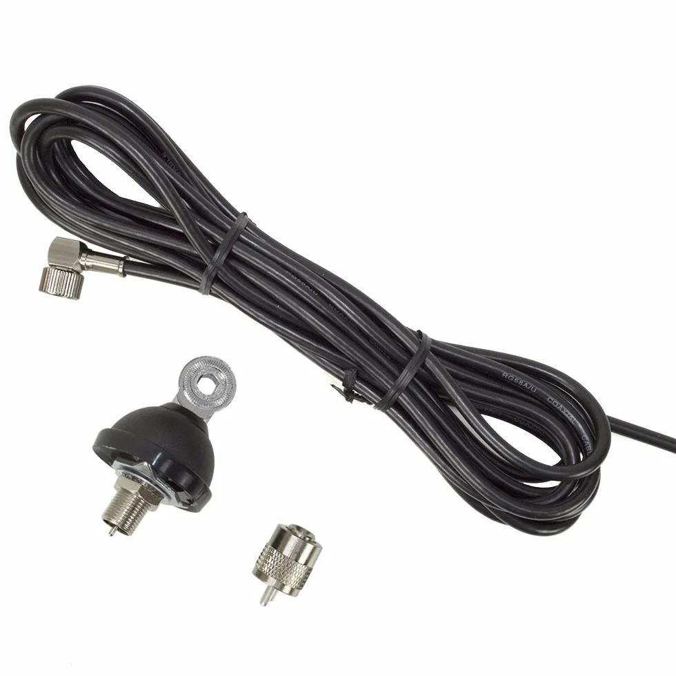 Cavo di collegamento dell'antenna CB PNI FC27 4 m, connettore PL259 incluso e supporto di montaggio per antenna CB con vite a farfalla