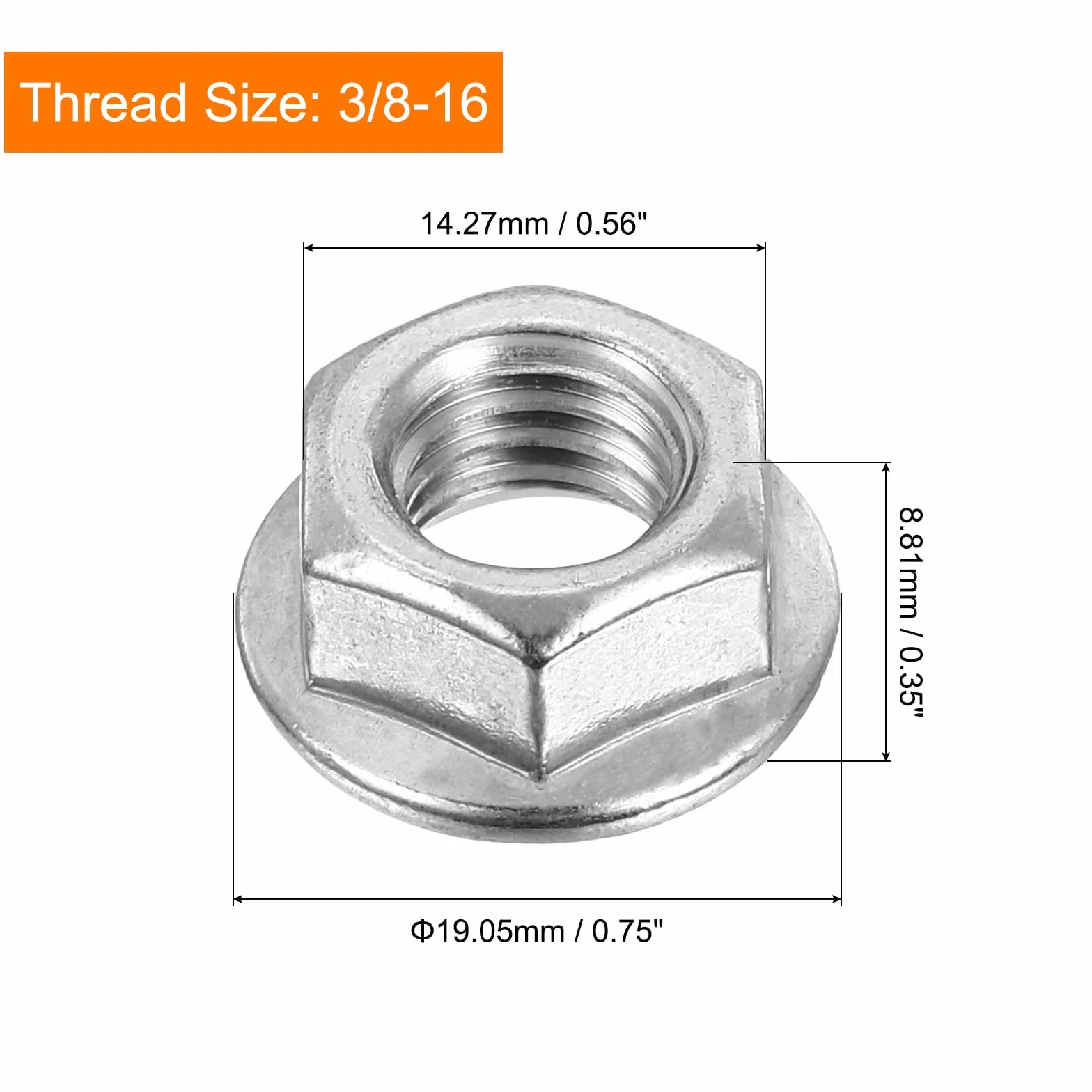 Dadi Autobloccanti Esagonali Flangiati Scanalati 3/8-16 20pz Acciaio Inossidabile 304 Filettatura Completa Argento