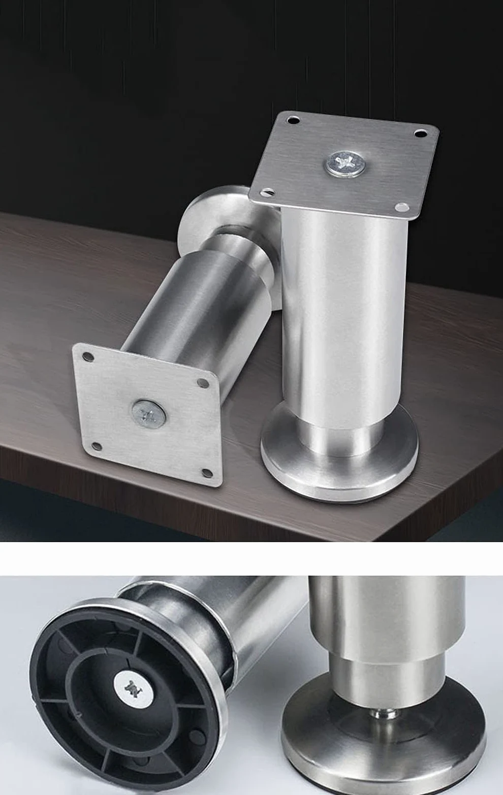 4 piedini regolabili moderni in acciaio inox per mobili, resistenti, per tavolino/armadio/divano, gambe di supporto per tavolino da caffè/mobile TV (dimensioni: 400 mm)