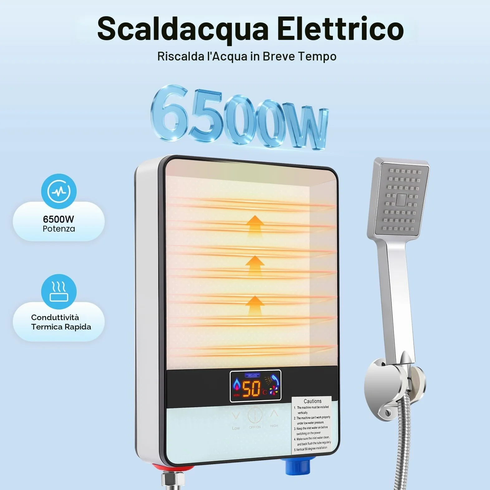 Scaldabagno Elettrico Istantaneo, Scaldabagno Istantaneo per Doccia del Bagno con Touchscreen LED, Mini Scaldacqua Istantaneo con Set Doccia per Cucina, Bagno