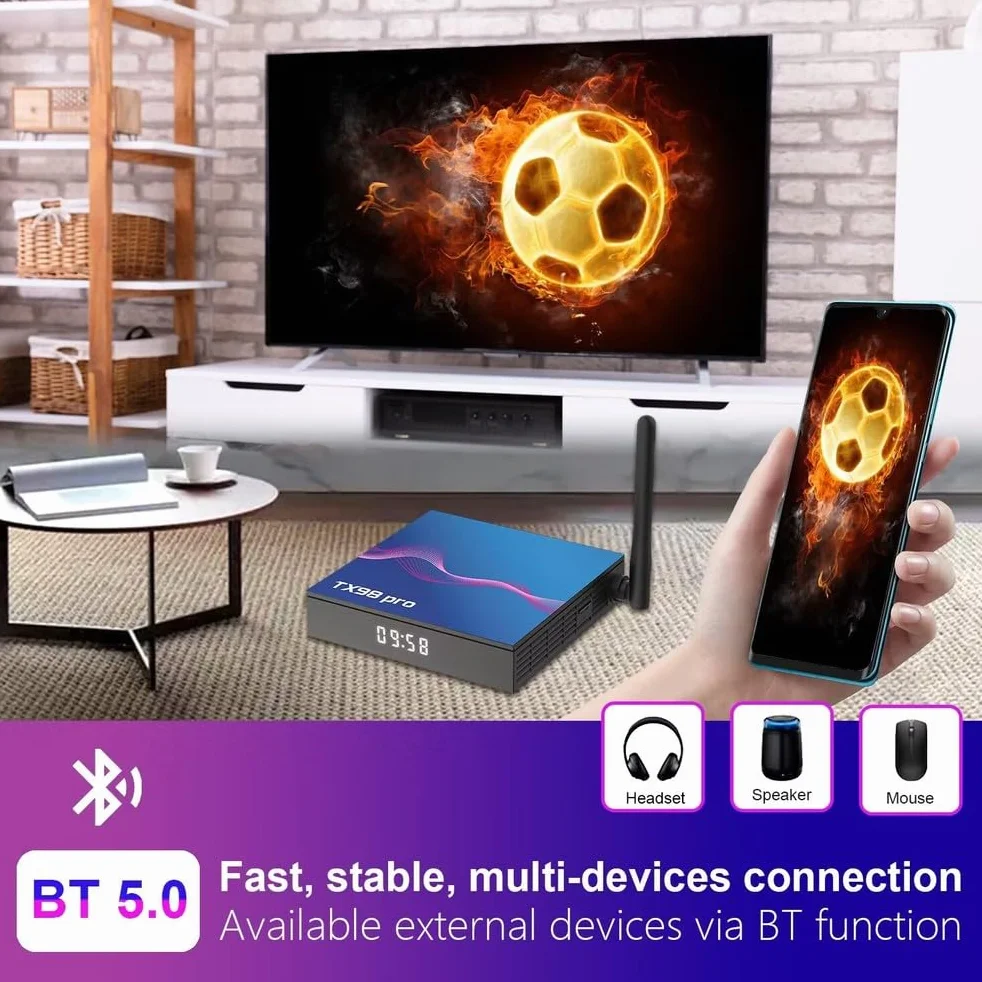 Box Android 14.0, TX98 PRO H618 Quad-Core 64Bit Cortex-A53 Mali 450 MP2 GPU Supporto 4K 3D 1080P 2.4/5.0Ghz WiFi BT5.0 10/100M Ethernet DLNA HDMI 2.0 H.265,4gb+32gb