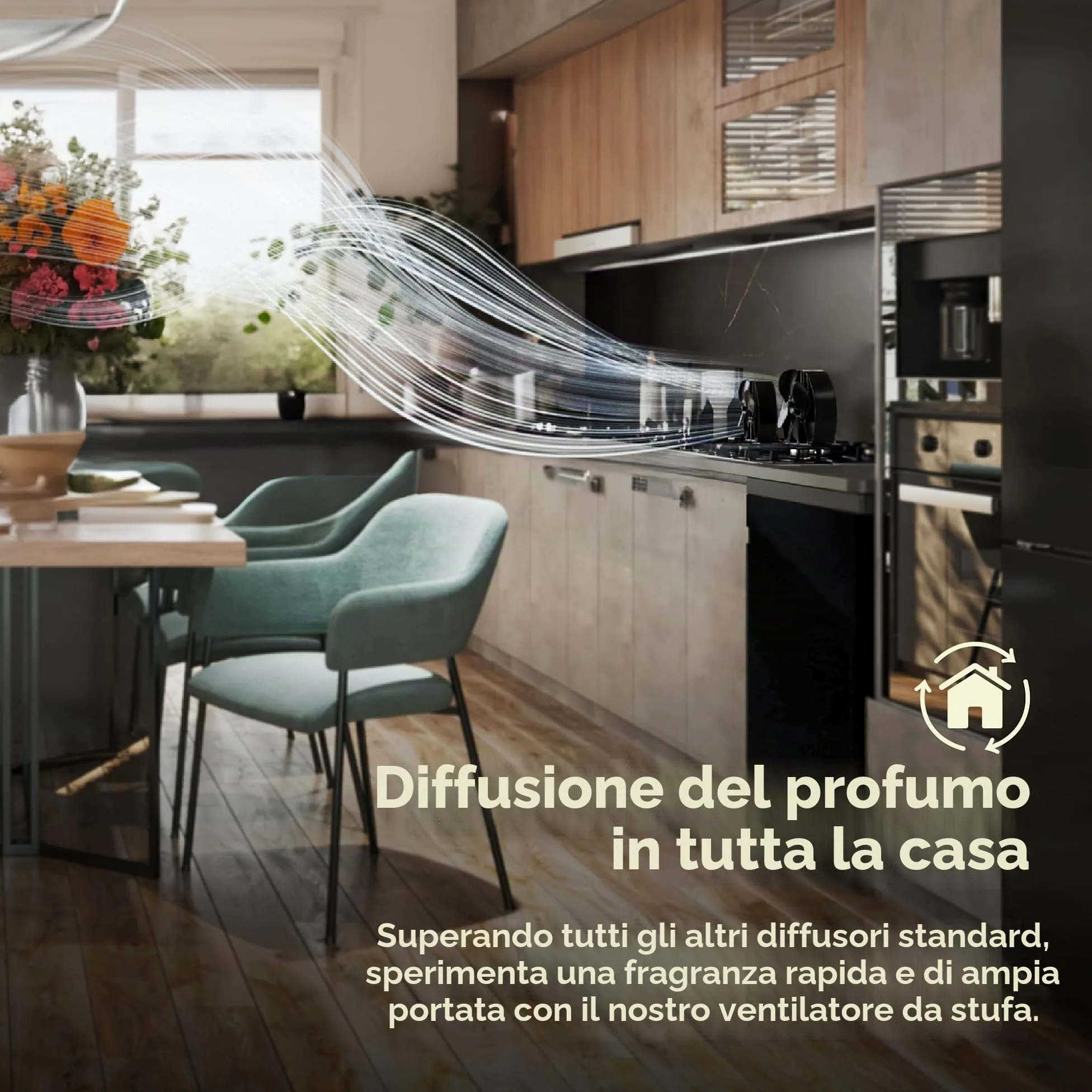 Forest Master Ventilatore per stufa Viking avanzato, potente design a 4 pale per una circolazione del calore ecologica in stufe a legna e caminetti (nero satinato, Viking Air)