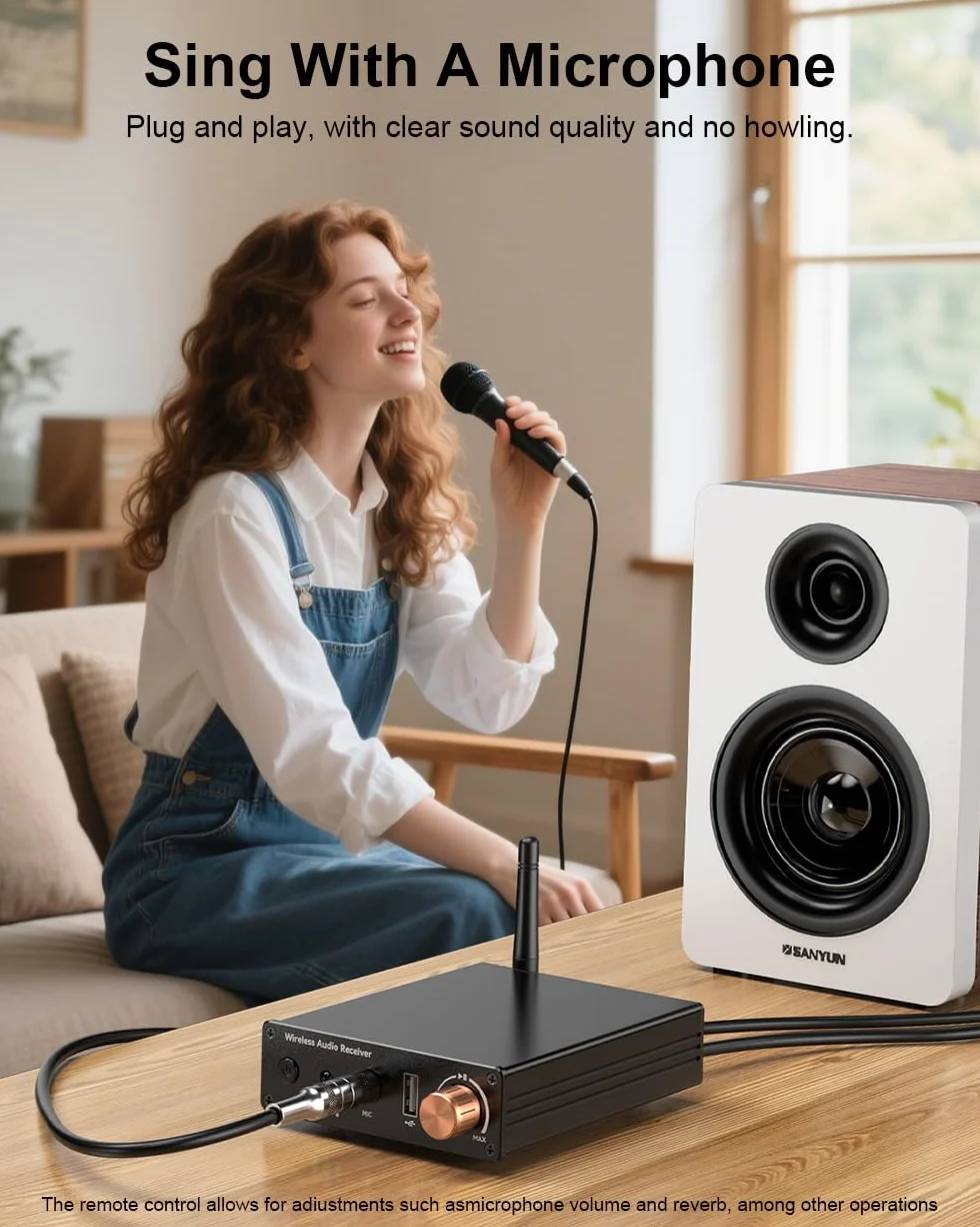 Ricevitore Bluetooth 6.0, adattatore audio wireless ad alta risoluzione con bassa latenza che supporta chiavette USB, jack da 3,5 mm, chiamate, per vecchi stereo/altoparlanti cablati