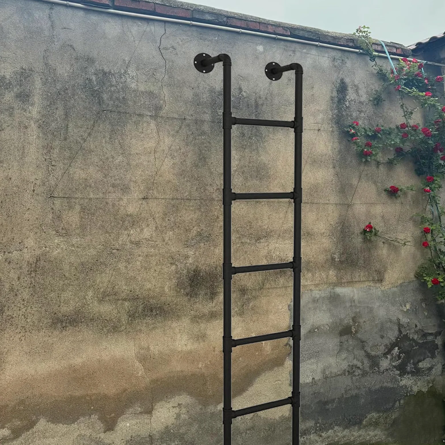 Scala a Castello in Metallo per soppalco, Scala di Uscita per finestre da seminterrato, Scala di Sicurezza di Emergenza per la casa, Nera (118 Pollici)