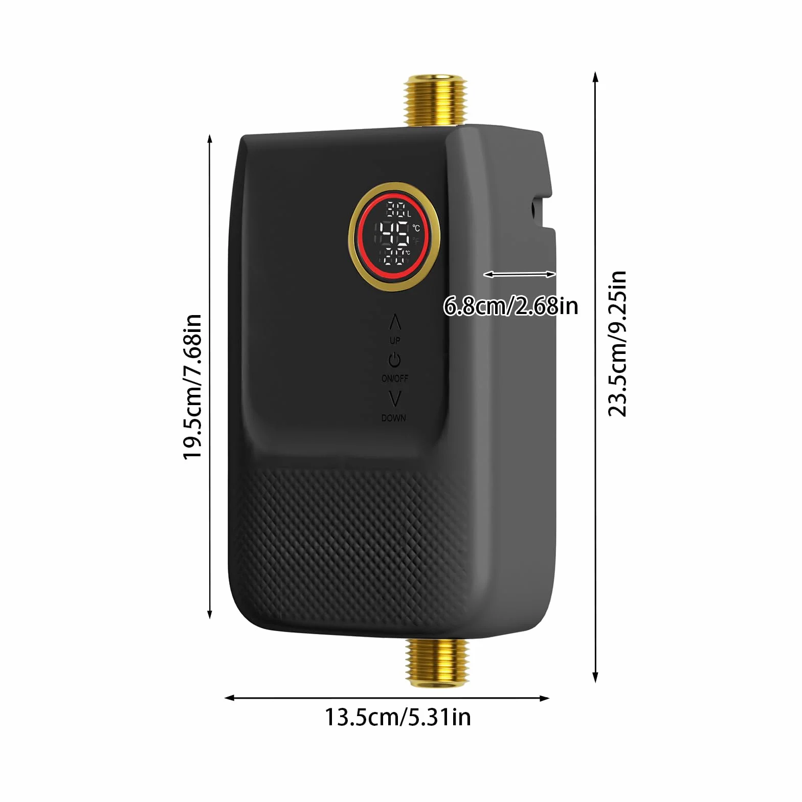 Mini scaldabagno elettrico a LED, 220 V, 5500 W, display touch screen, 5 temperature, con telecomando, per appartamenti, scuole, servizi igienici e lavanderie, 13,5 x 6,8 x 19,5 cm (nero)
