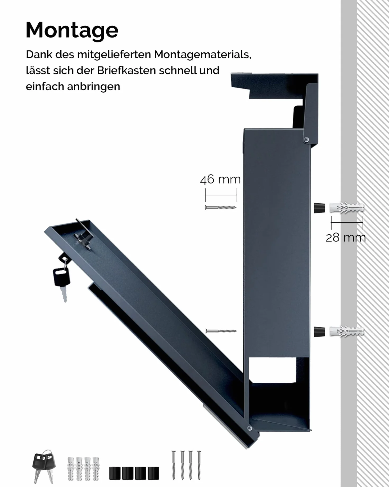 Metzler Moderna Cassetta Postale Con Portagiornale Antracite RAL 7016, Acciaio Inossidabile V2A, Da Parete