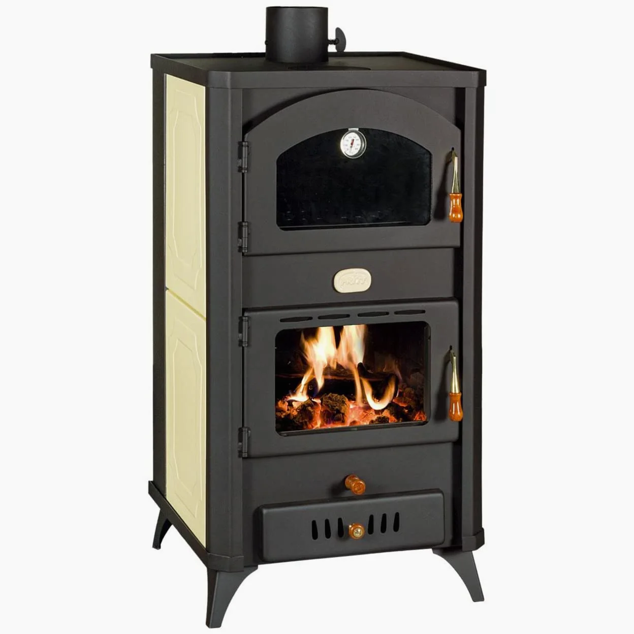 Prity FG18R - Stufa a legna con gambe e lati dipinti decorativi, 23 kW