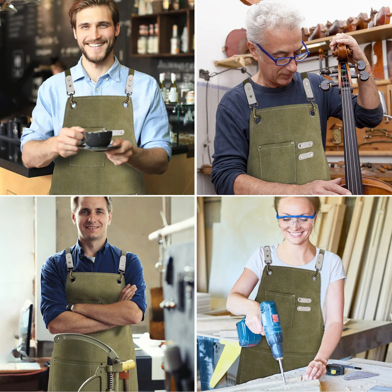 Grembiule da Lavoro - Grembiule da Saldatura con Tasche per Attrezzi Cinghie Incrociate Regolabili sul Retro Indumenti Protettivi per Uomo e Donna Perfetto per Giardino,Cucina,Garage (Verde) 78*57cm