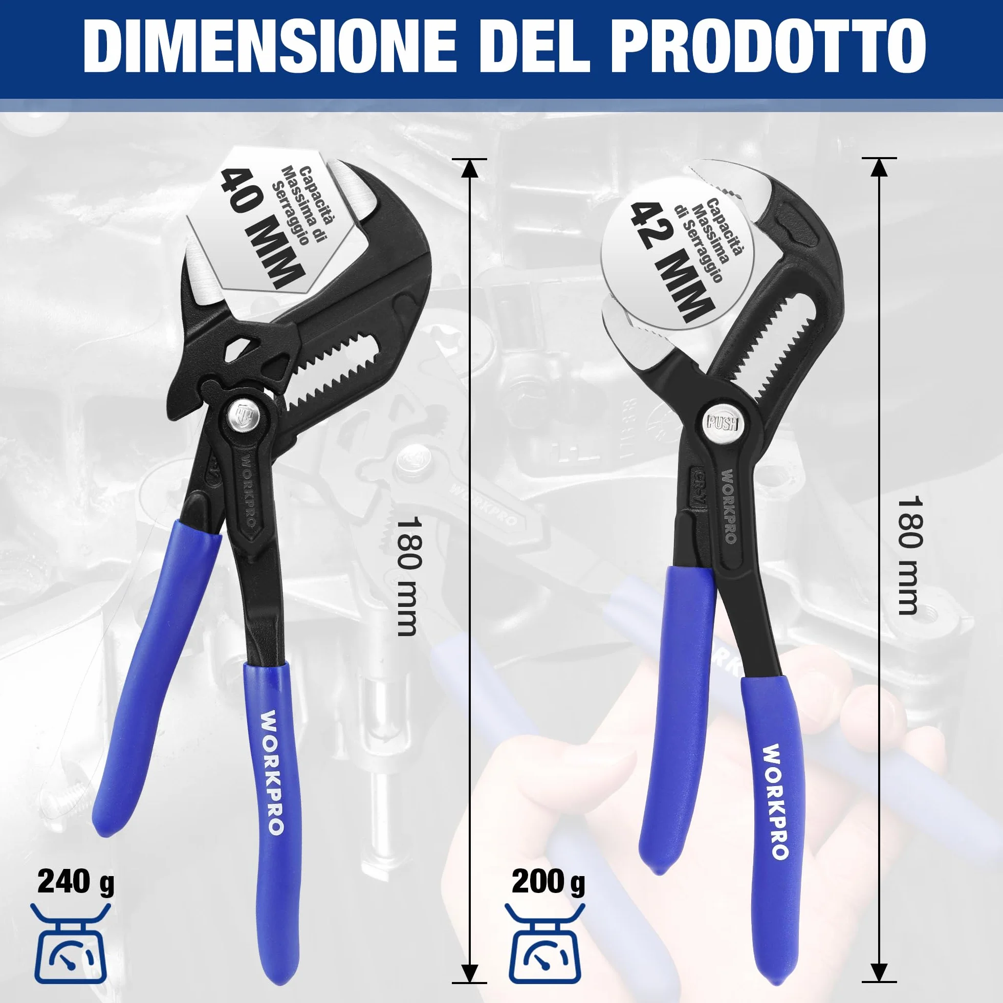 WOKRPRO Set di 2 Pinze Idraulico da 180 mm, Pinza a Pappagallo, Acciaio CrV, Apertura 40/42 mm