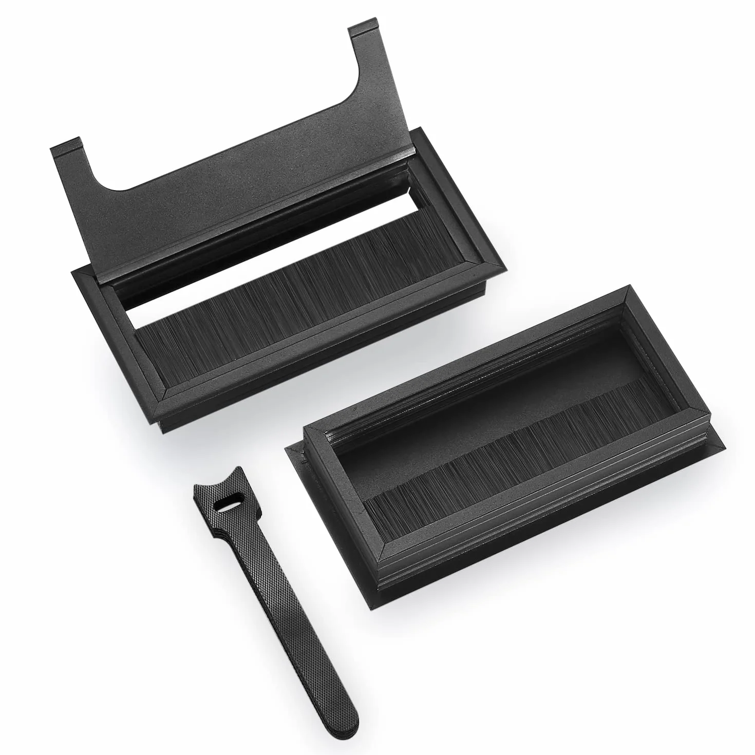 Cavo Passacavi Scrivania 160x80 mm Alluminio Nero con Spazzola 2 Pezzi Fascette