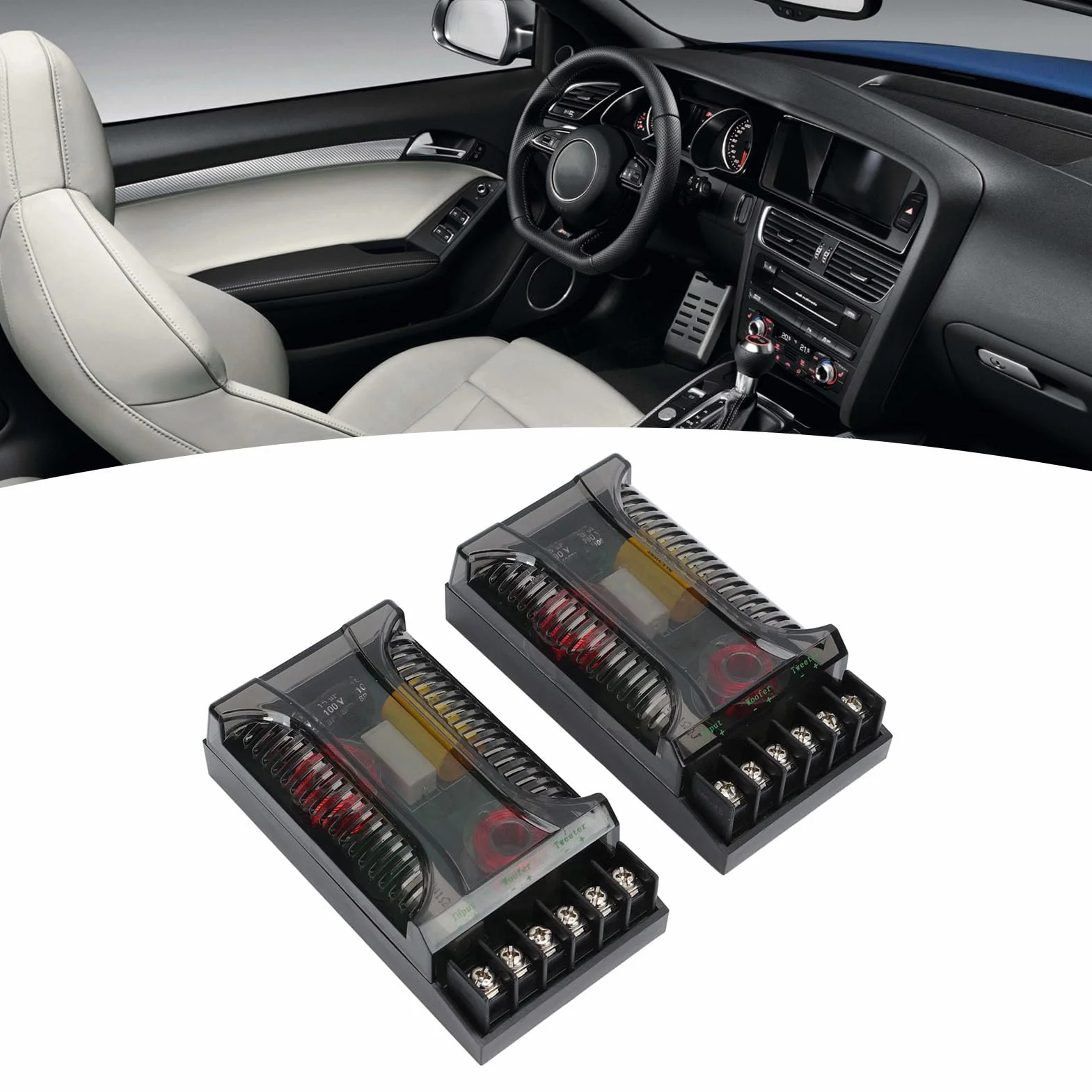 Crossover Elettronico, Crossover Passivo Audio per Auto, 2 Pezzi 2 Vie Audio per Auto Crossover Protezione Sovracorrente Dissipatore di Calore Universale Divisore di Frequenza Dell'altoparlante