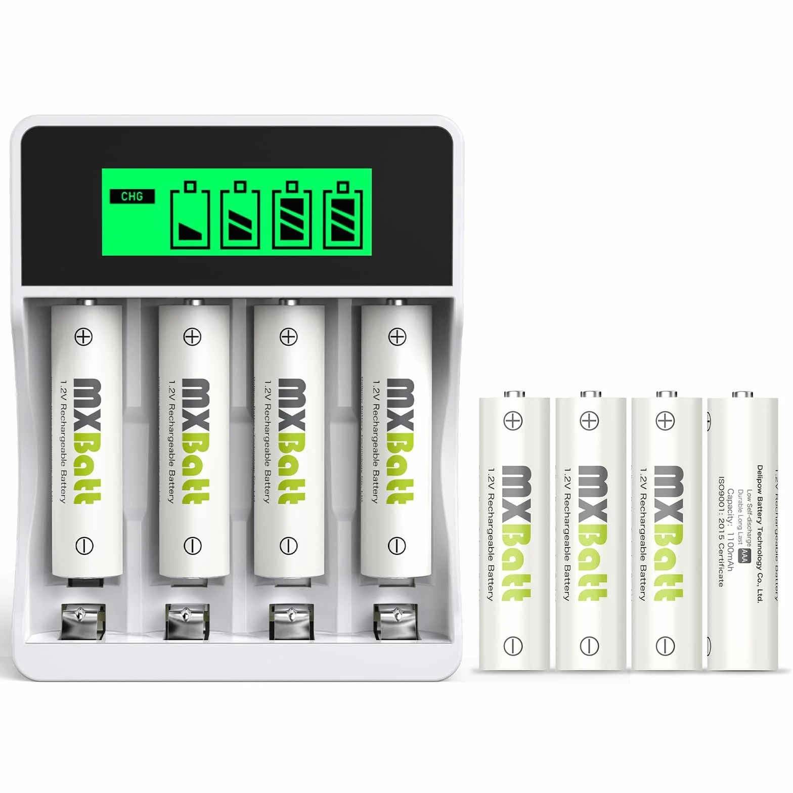 AAA Batterie Ricaricabili Ni-MH 1100mAh 8 Pack con Caricabatterie Intelligente LCD per Pile Ricaricabili 1.2V AA AAA