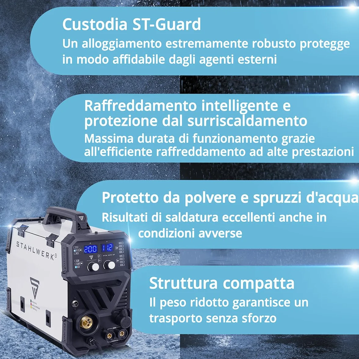 STAHLWERK Saldatrice combinata 3-in-1 MTM-200 ST Inverter TIG MIG/MAG MMA 200 A avanzamento sinergico 4 rulli