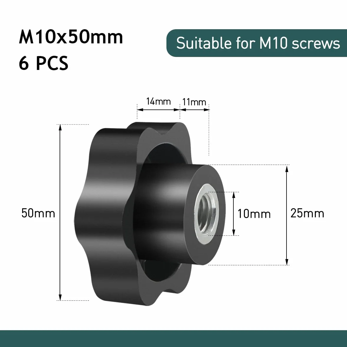 Manopola di Serraggio M10 50mm Ferro Zincato Zigrinata Universale Maniglia Stella per Macchine Utensili