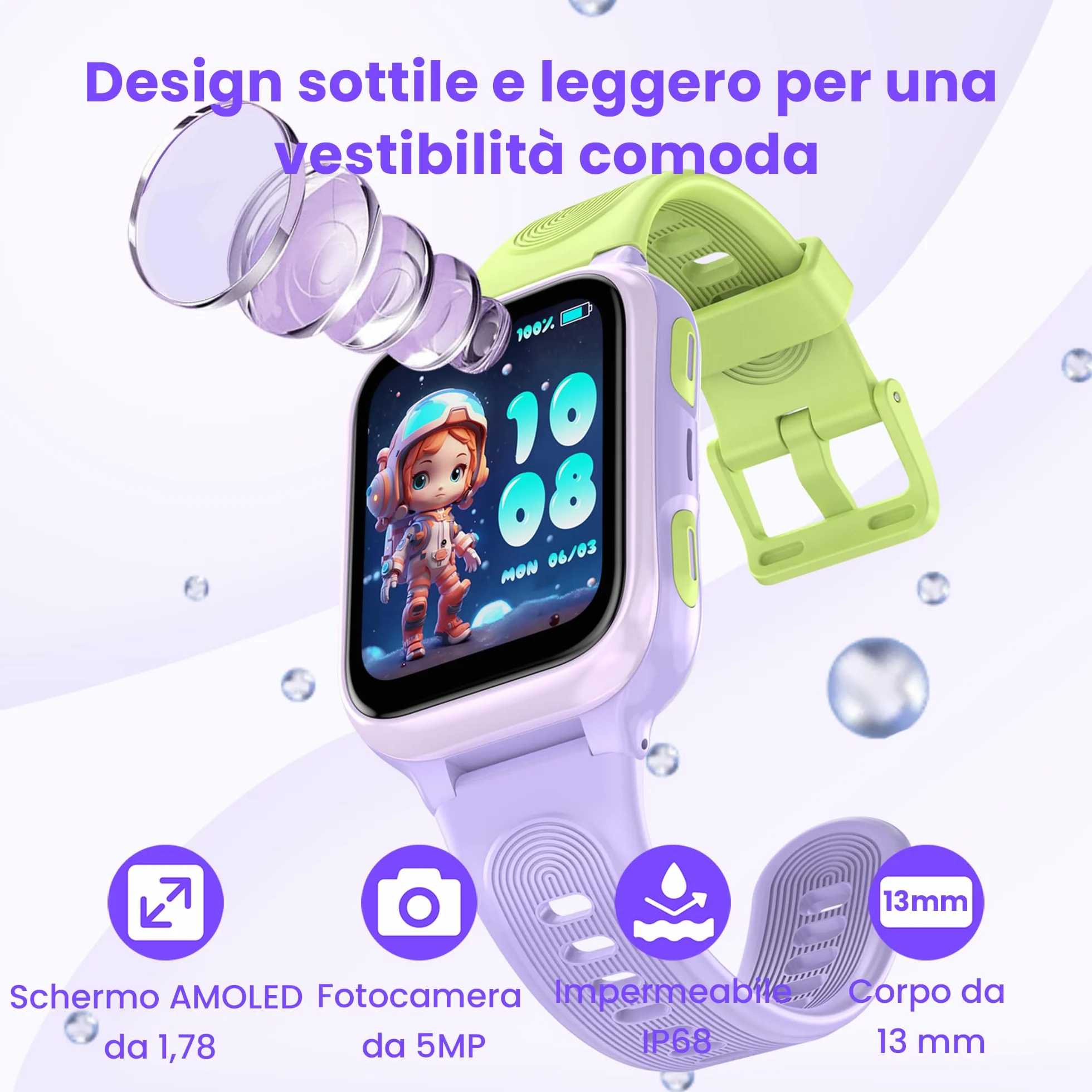 K9 Smartwatch Bambini AI, Orologio Smartwatch Bambini con GPS e Telefono,AMOLED da 1,78'' per bambini con 4G videochiamata, Sveglia, Modalità scuola, Impermeabile IP68,Adolescenti dai 6