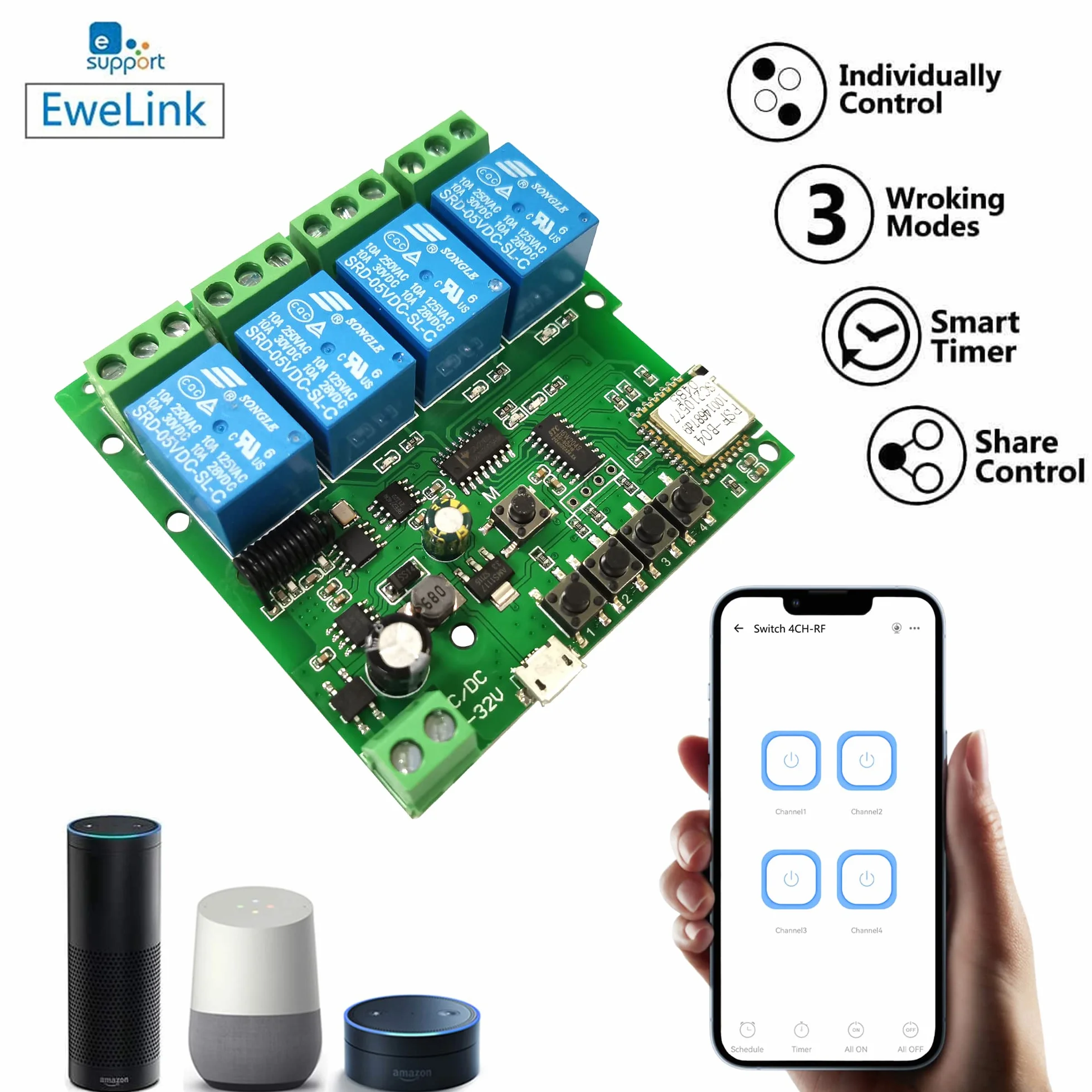 Jane Eyre Relè momentaneo WiFi 4 canali modulo interruttore autobloccante interblocco telecomando RF 433 MHz porta garage eWeLink APP
