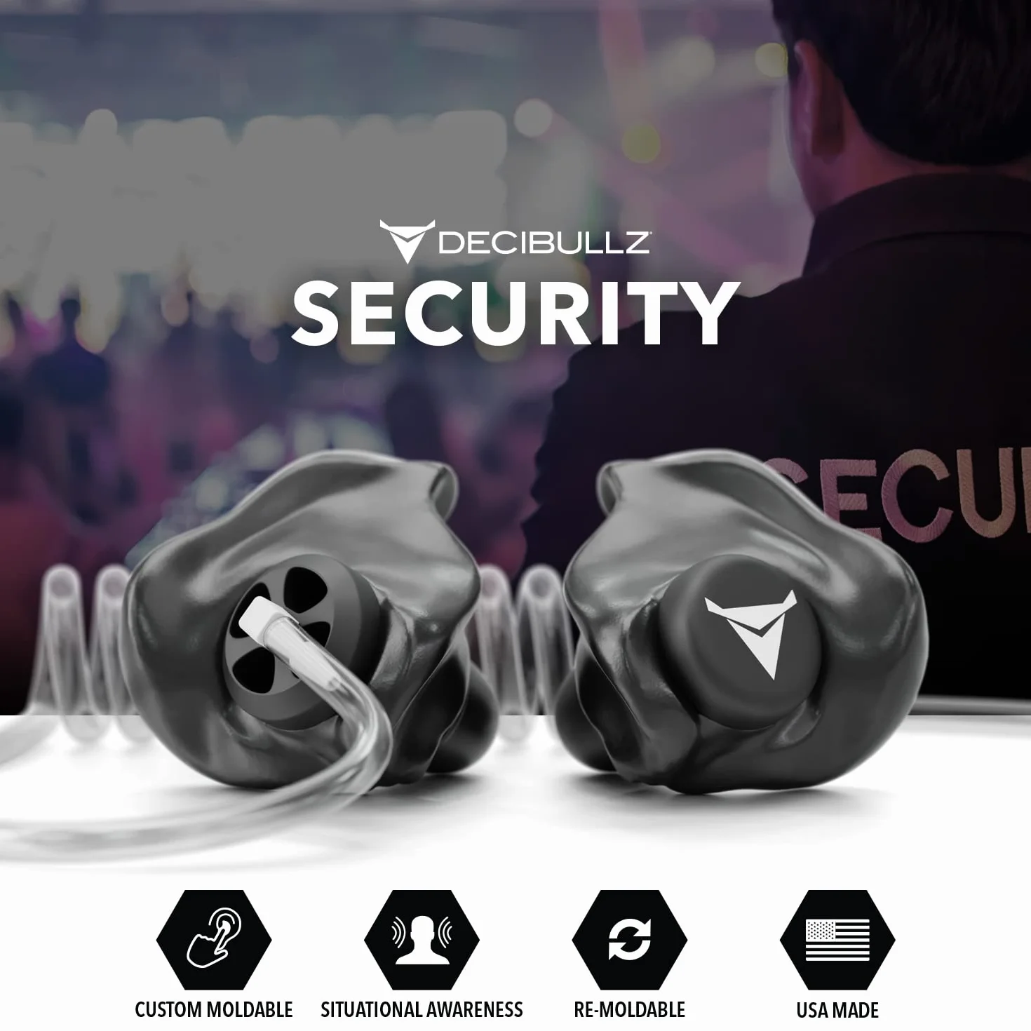 Decibullz Set di auricolari di sorveglianza bidirezionale di sicurezza modellati personalizzati, Thermo-Fit progettato per radio a tubo acustico trasparente | Modello: +Awareness
