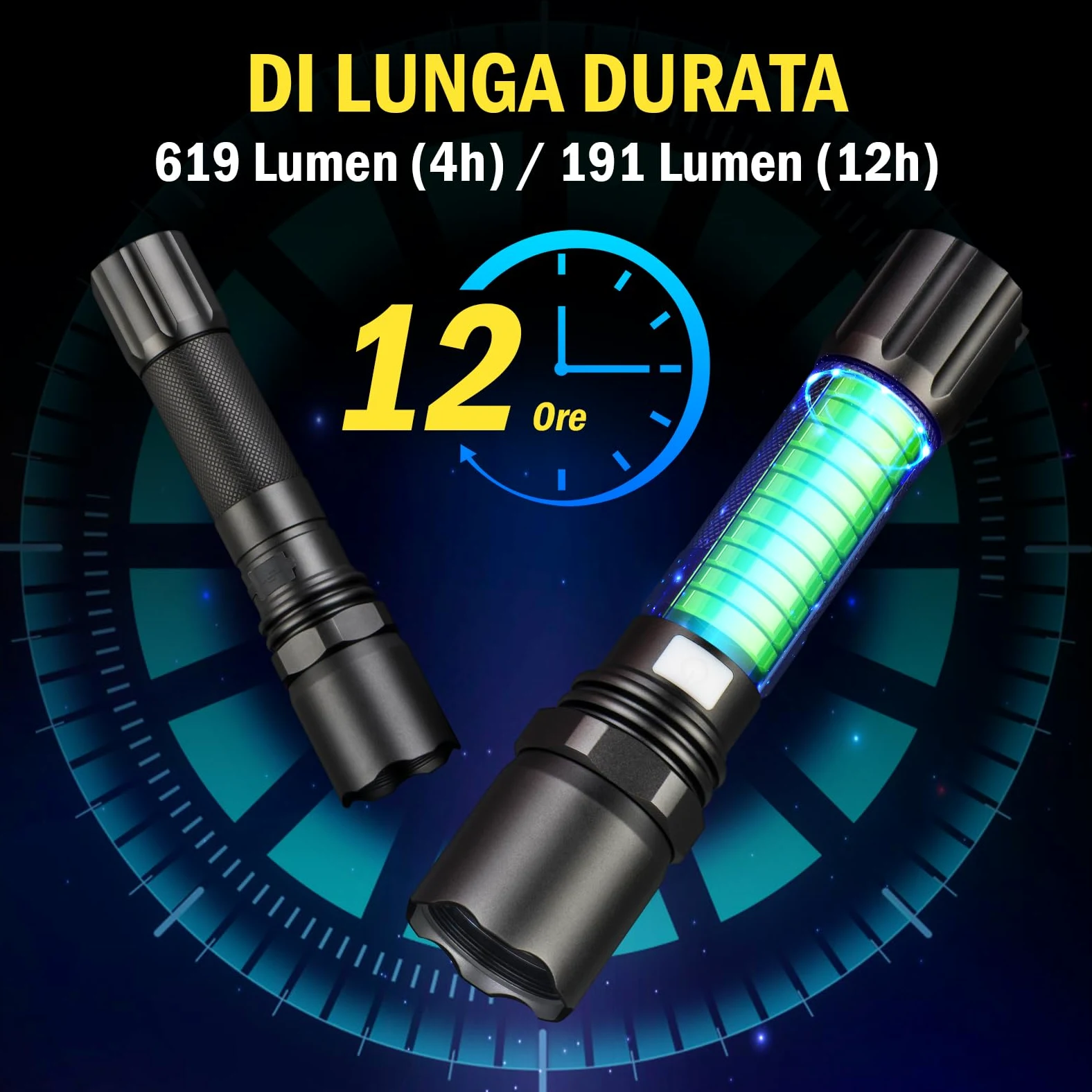 UltraFire Torcia a LED ricaricabile da 12 pollici, 619 lumen, torcia di sicurezza, 3 modalità con lampeggio rosso, USB-C, per il controllo del traffico, aeroporto, vigili del fuoco, parcheggio