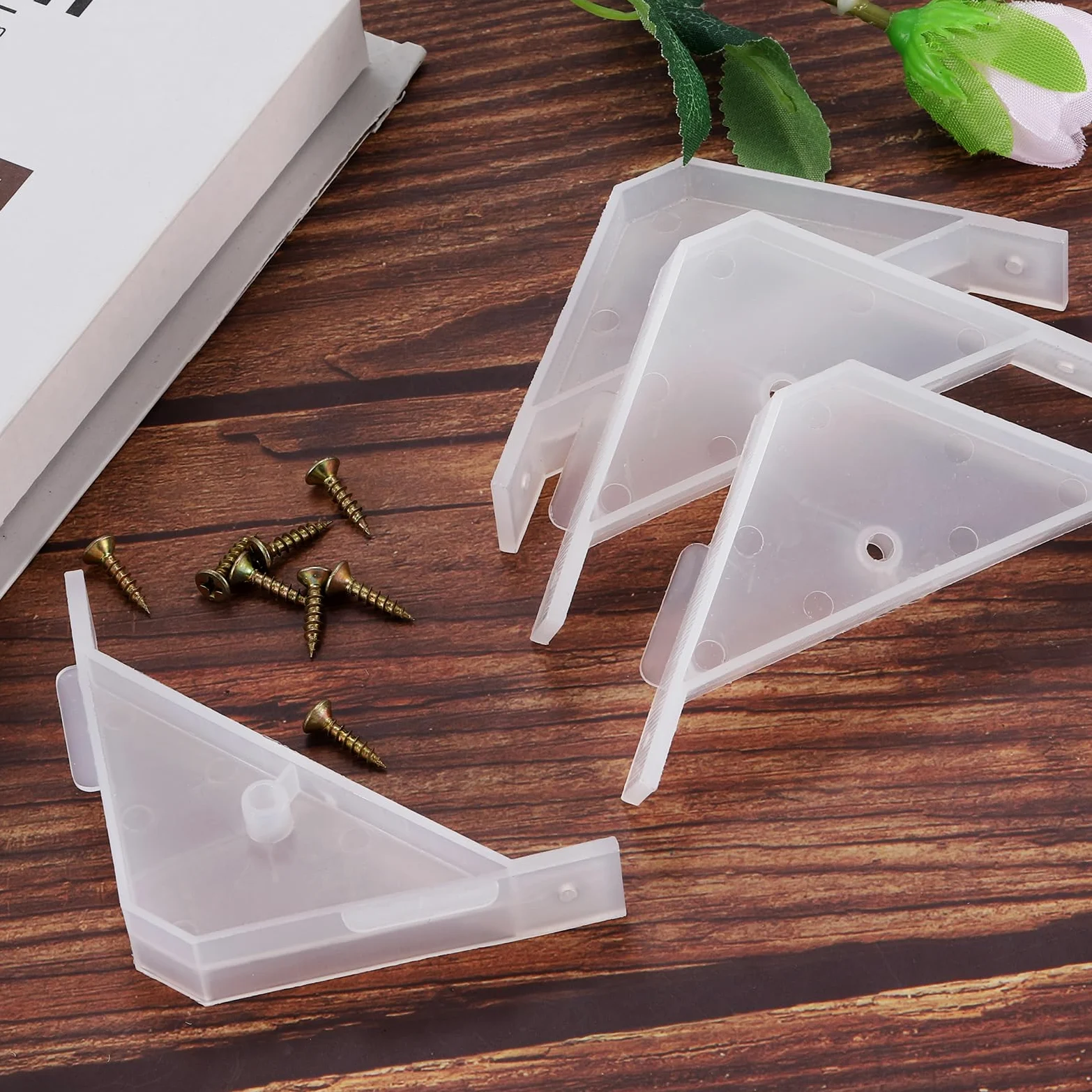 QUARKZMAN 40pz Staffa Triangolare Plastica a 90 Gradi, Supporti Angolari Viti per Mobili e Armadi, Trasparente
