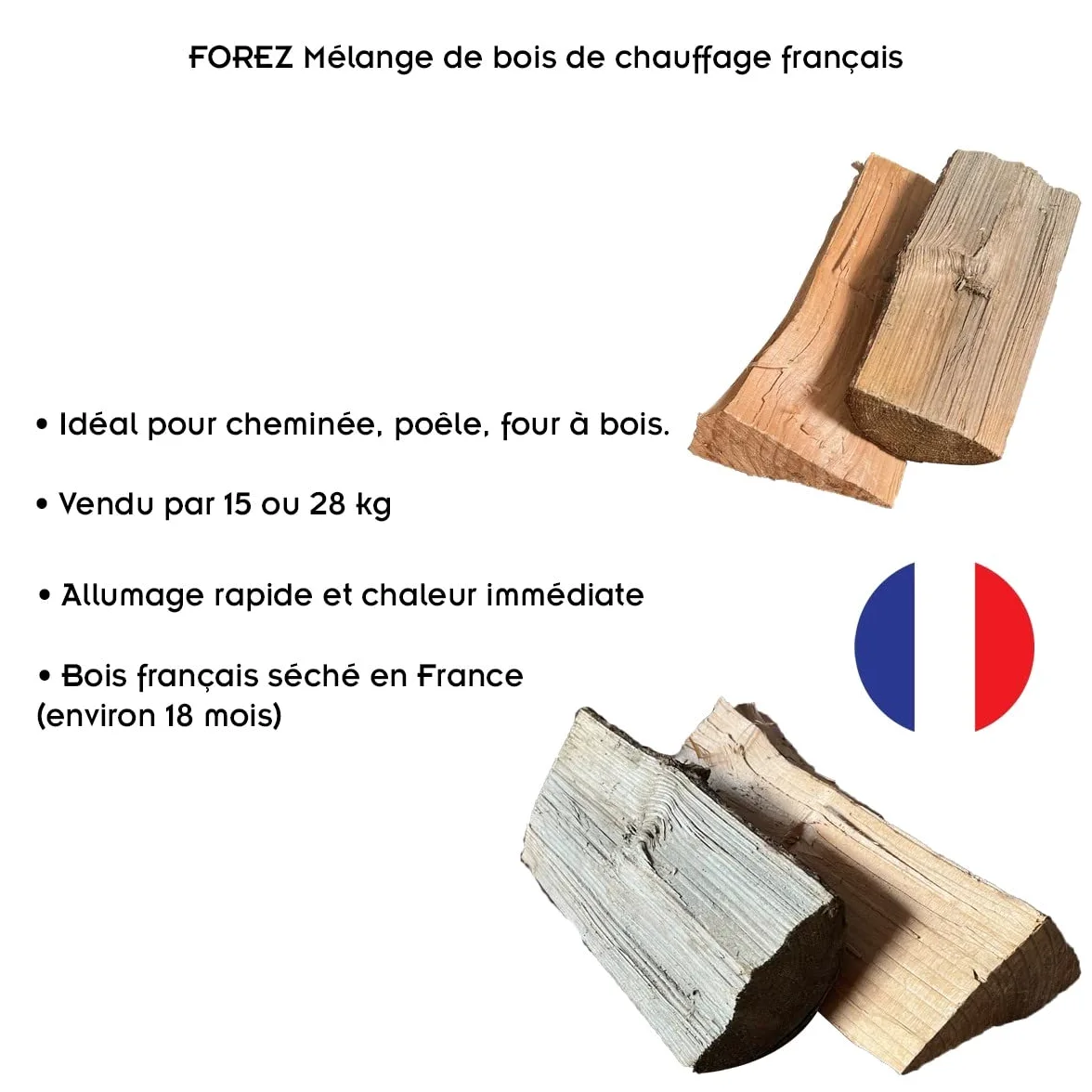 FOREZ - Mix di legna da ardere francese, 25 cm, 15 kg