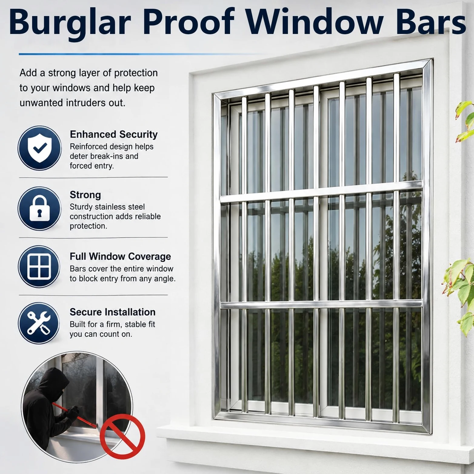 Inferriate per Finestre Barre di Sicurezza Antifurto in Metallo per Finestre | Barriera Di Sicurezza Personalizzabile Per Finestre, Larghezze 65-180 Cm, Ideale Per Uffici, Scuole E Resort