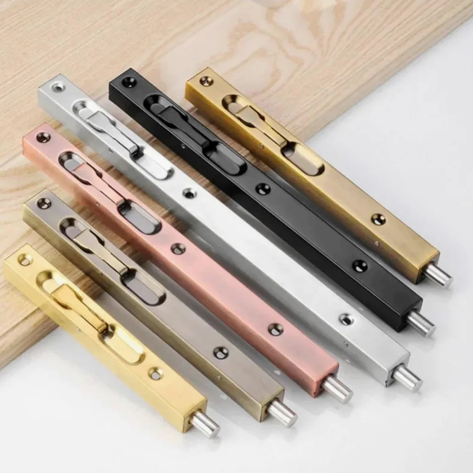 Bulloni a filo per doppia porta, 4 pezzi, in acciaio inossidabile 304, serratura verticale nascosta, per legno, principale, sicurezza e doppia (oro, 20,3 cm)