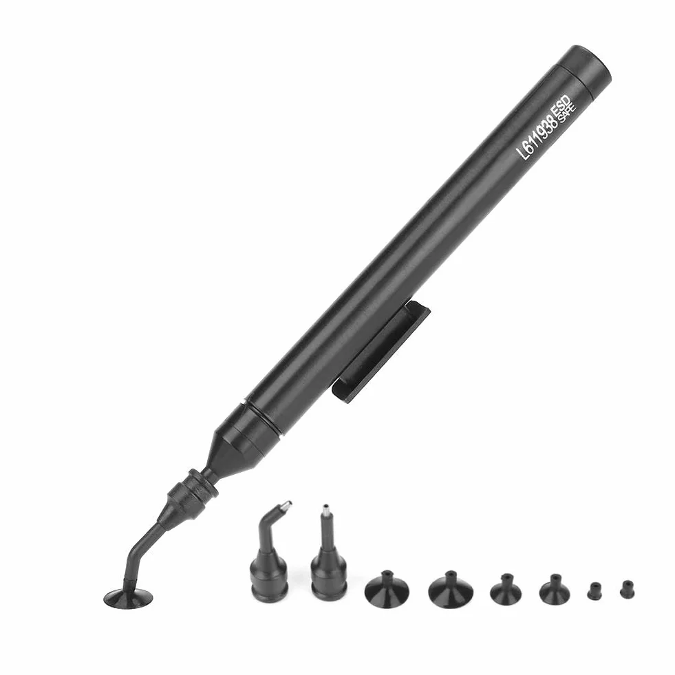 Strumento Prelievo per Succhiare, Penna Aspirazione a Vuoto, Kit Strumenti Prelievo per Saldatura Manuale a Ventosa con 2 Punte e 6 Ventose per Piccoli Componenti Elettronici di Precisione IC SMD SMT
