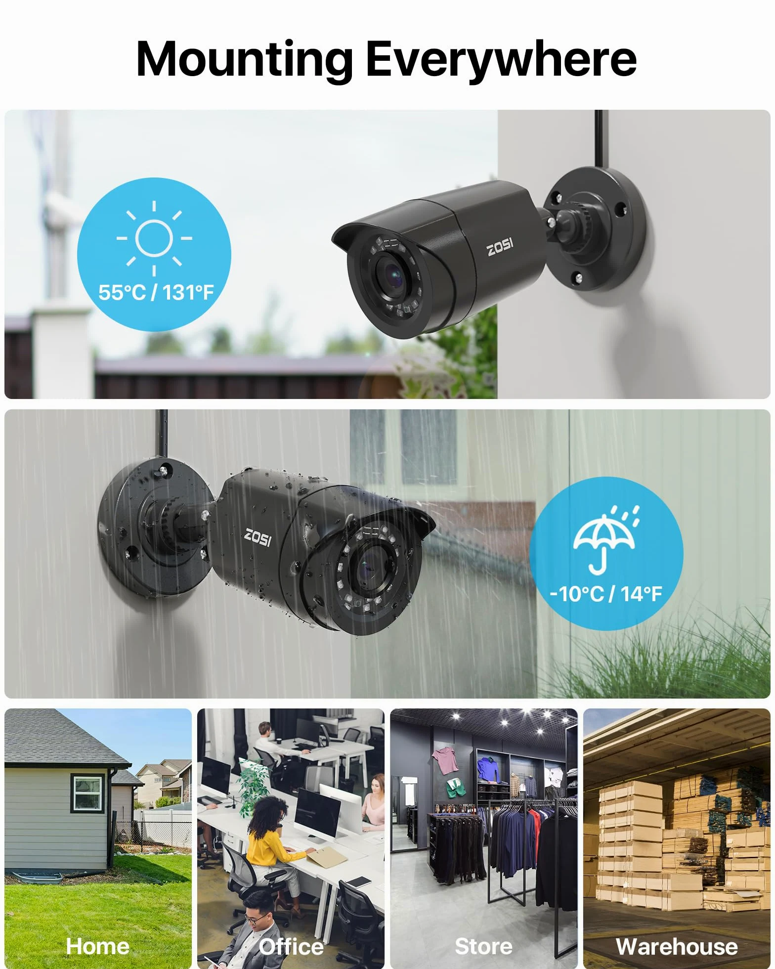 ZOSI 1080P 8CH 500GB DVR Pacchetto di sicurezza completo con 4 telecamere bullet cablate per interni/esterni, rilevamento intelligente, IR 24 m per casa e garage