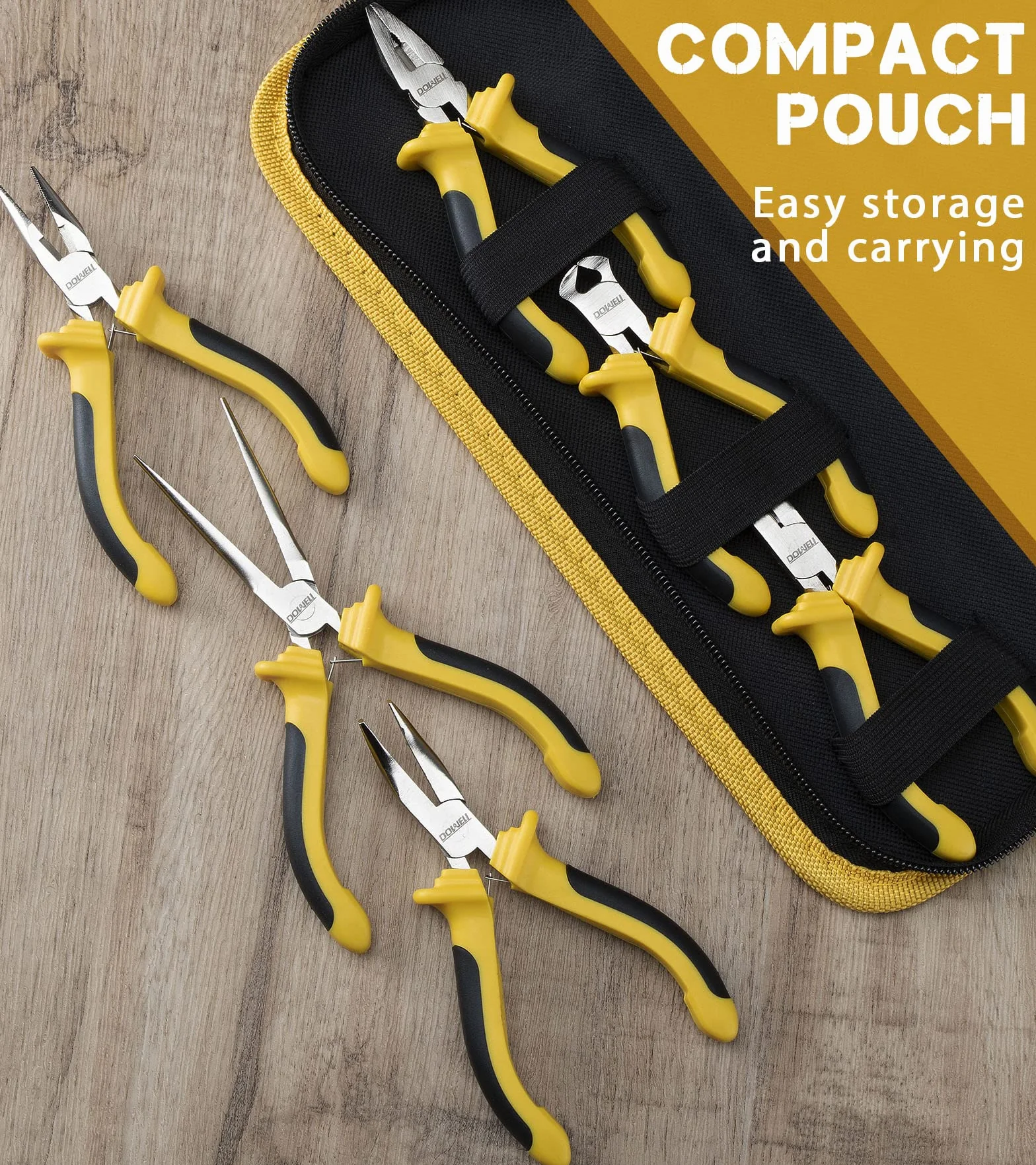 DOWELL Set 6 mini pinze ad ago diagonale a becco lungo piegato per taglio e guardalinee con custodia