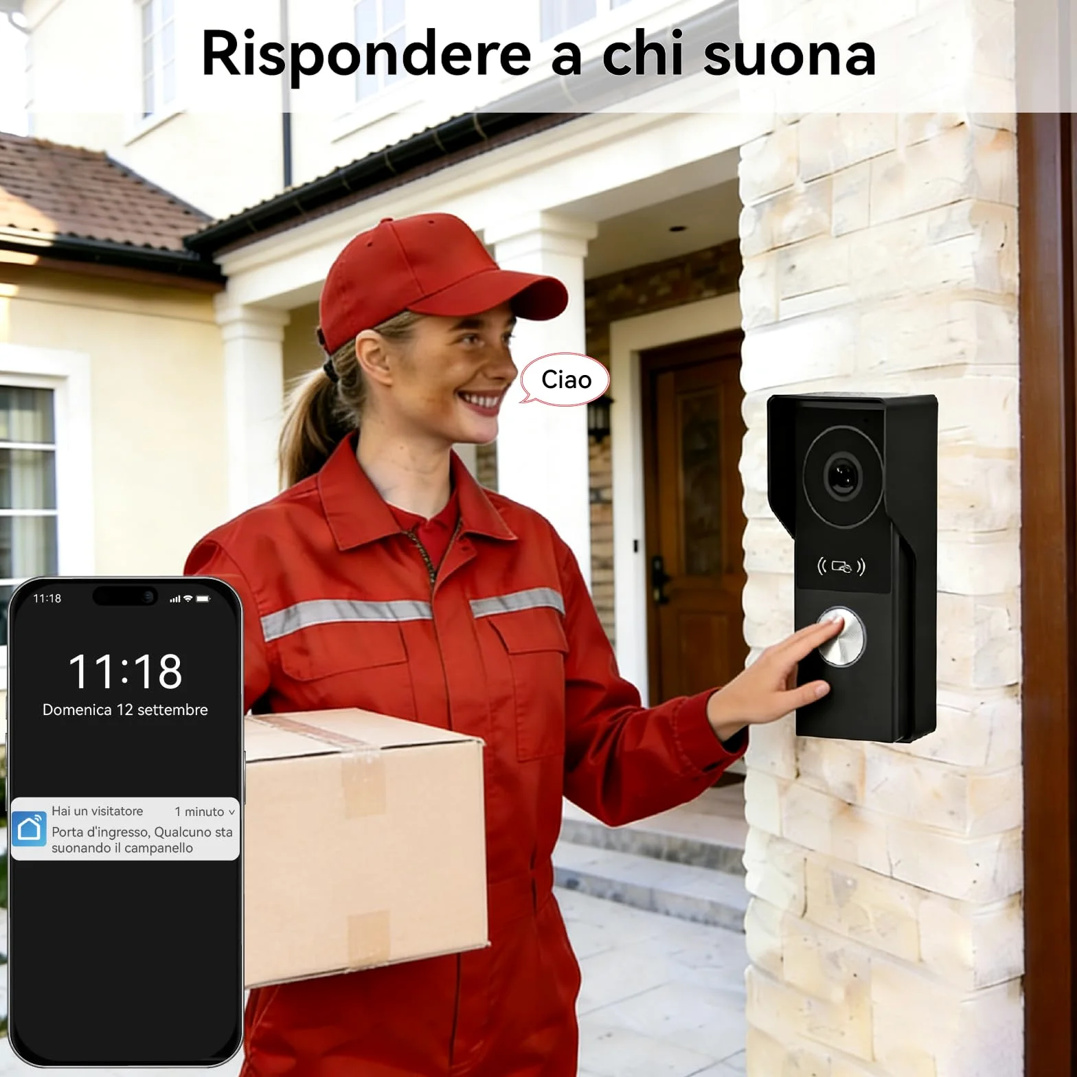 Videocitofono Connesso 2 fili, 7 Pollici Touch Monitor, 1080p, Audio Bidirezionale, Citofono con Sblocco Remoto, Rilevamento Umano,Visione Notturna