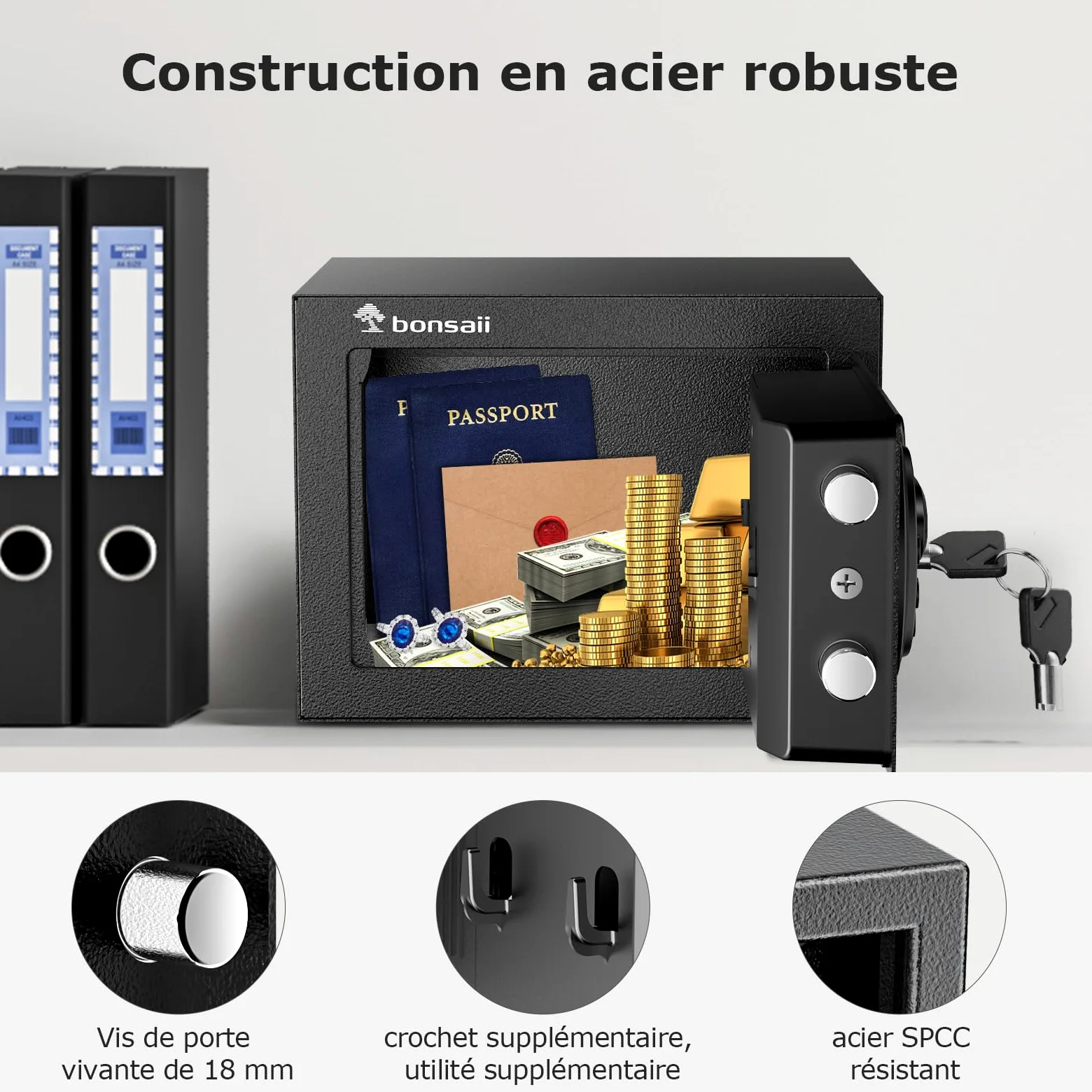 Bonsaii Cassaforte piccola da 6,6L con tastiera elettronica, cassaforte nascosta con chiave in acciaio, mini cassaforte per casa, ufficio e hotel, SF005